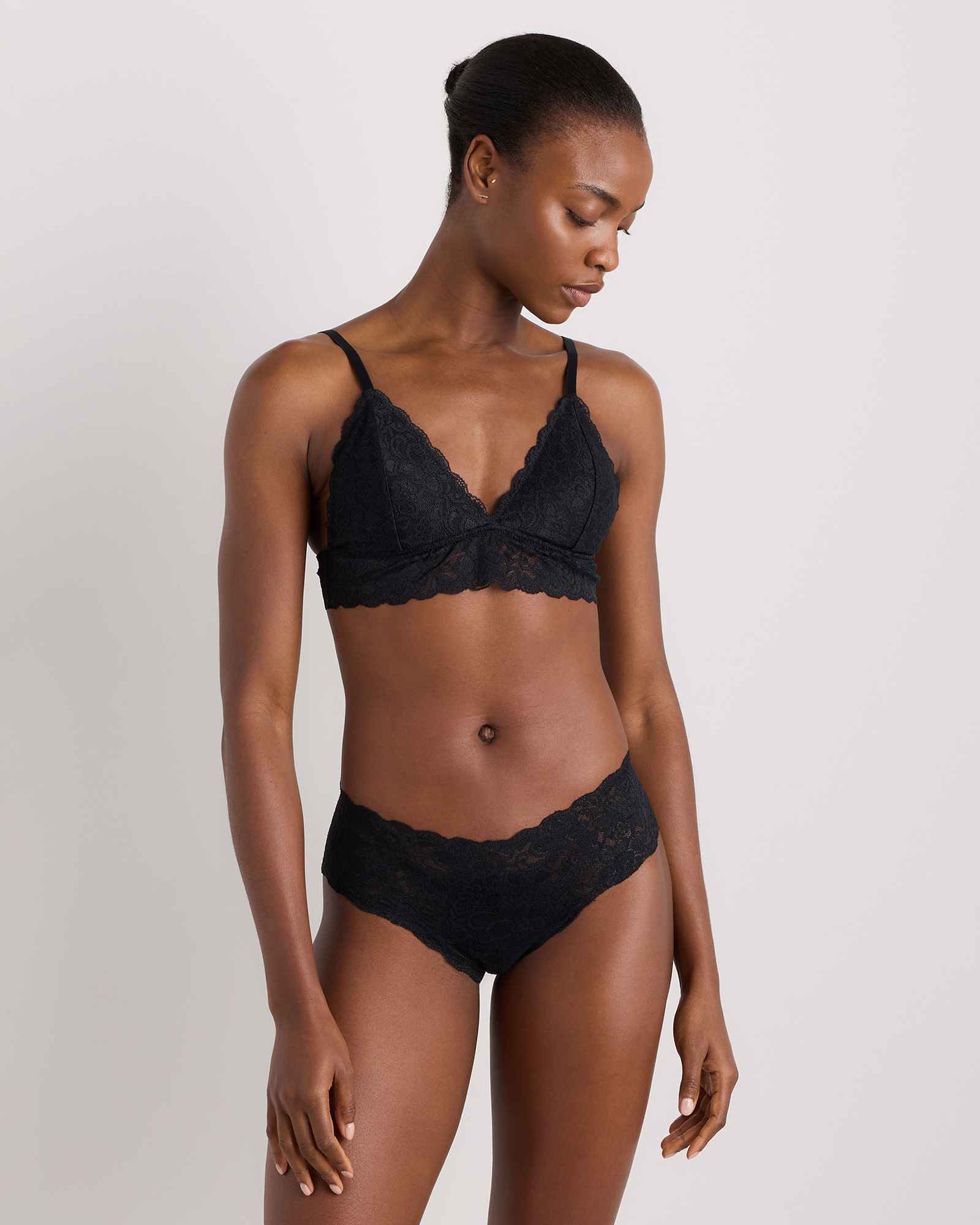 Black/Clay Stretch Lace Triangle Bralette (2-Pack)
