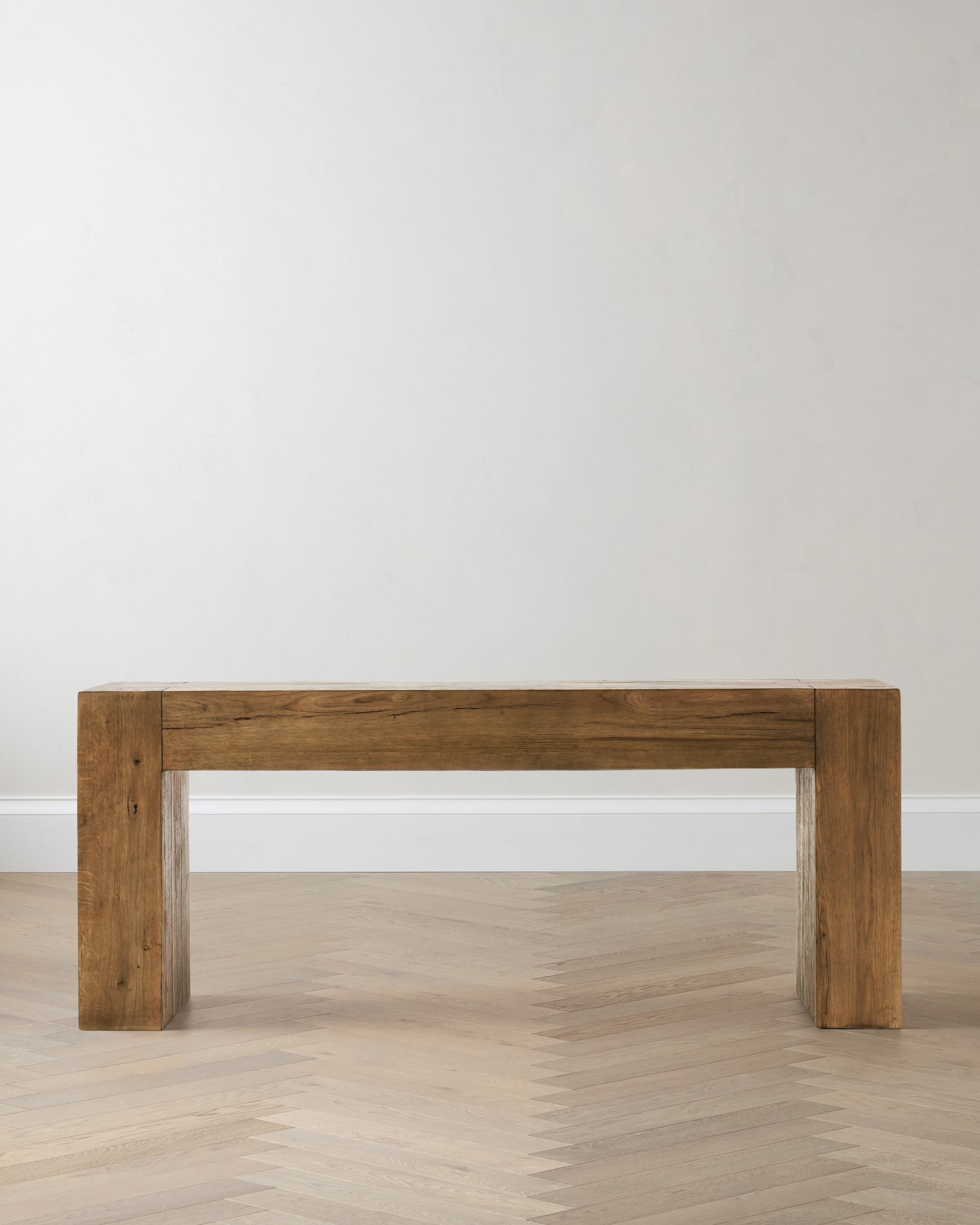 Cafe Brown Reclaimed Oak Waterfall Console Table		 		