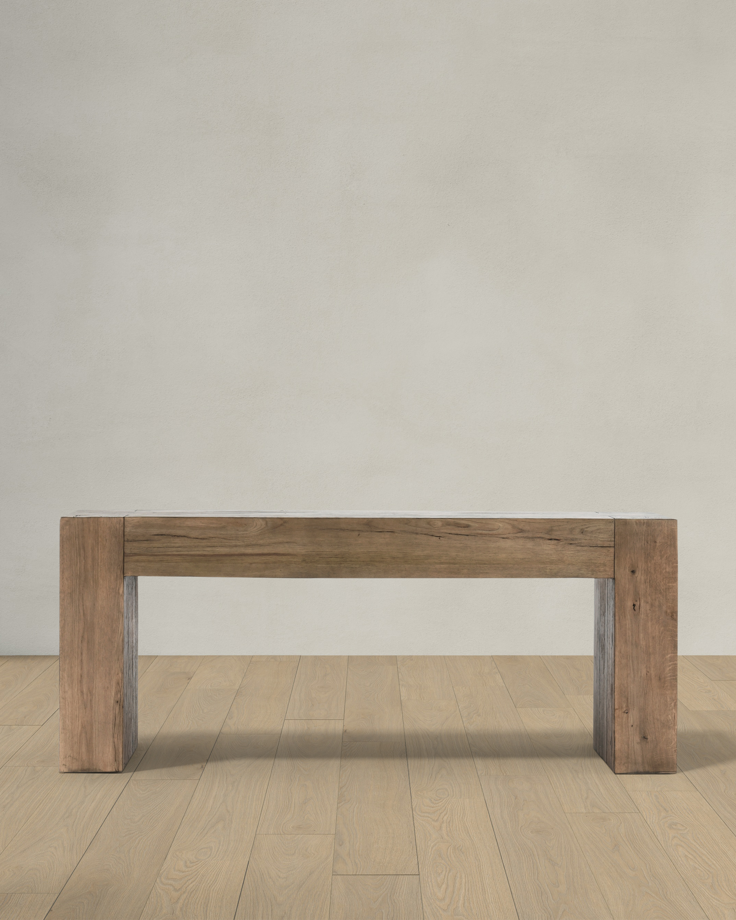Cafe Brown Reclaimed Oak Waterfall Console Table		 		