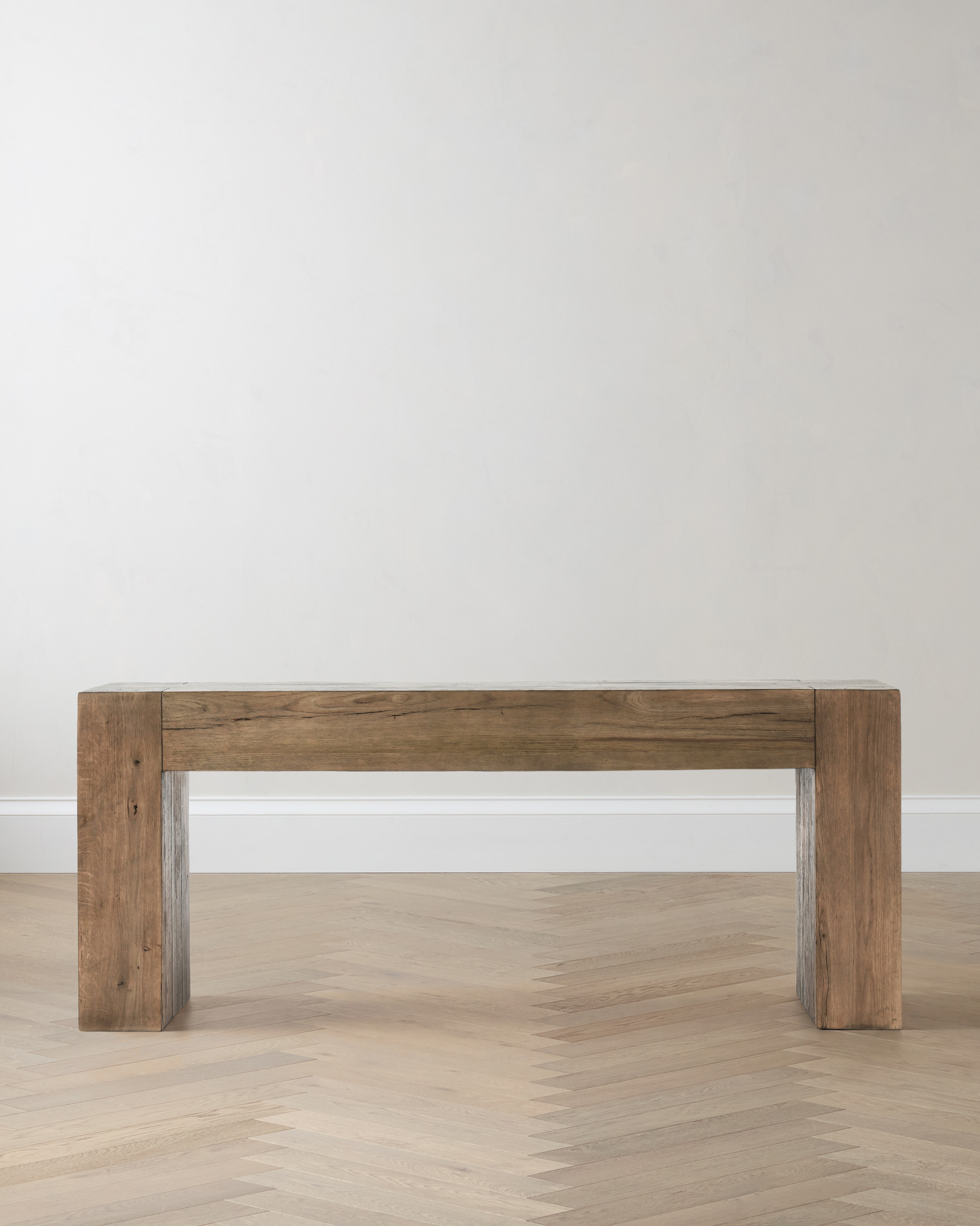Cafe Brown Reclaimed Oak Waterfall Console Table		 		