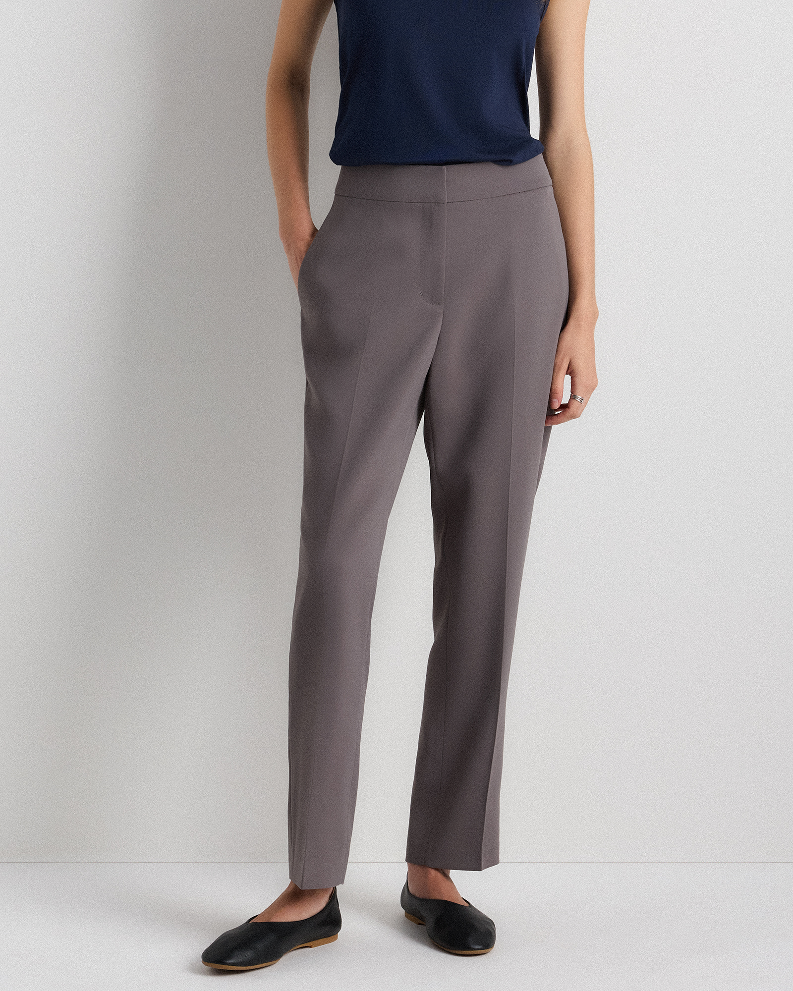 Overcast Grey Stretch Crepe Ankle Pants