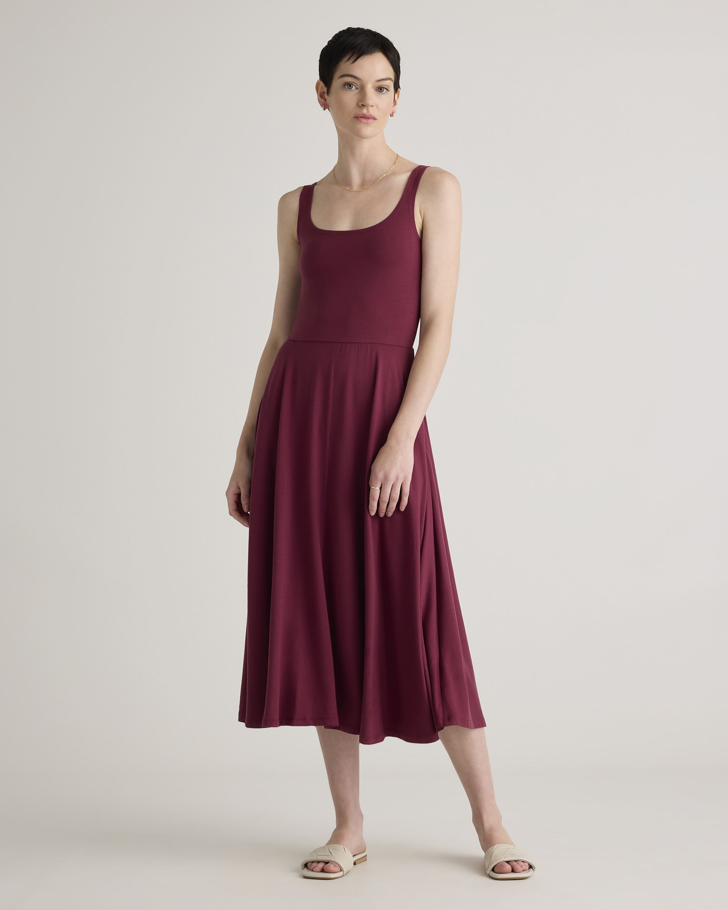 Wine Tencel Jersey Fit & Flare Dress