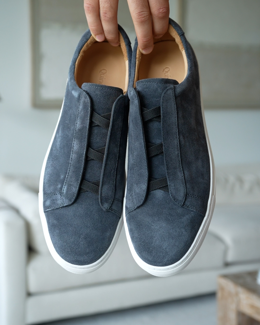 Italian Suede Tailored Sneaker - PDP Video Thumbnail (Charcoal, 4x5)