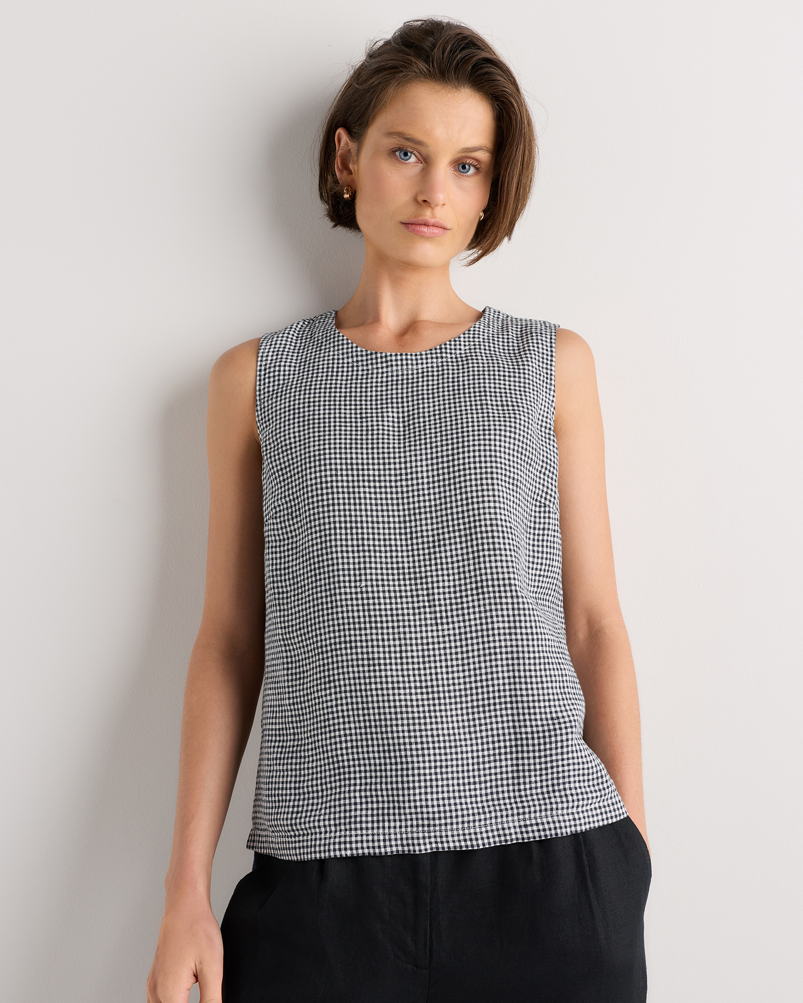 Classic Mini Gingham 100% European Linen Tank