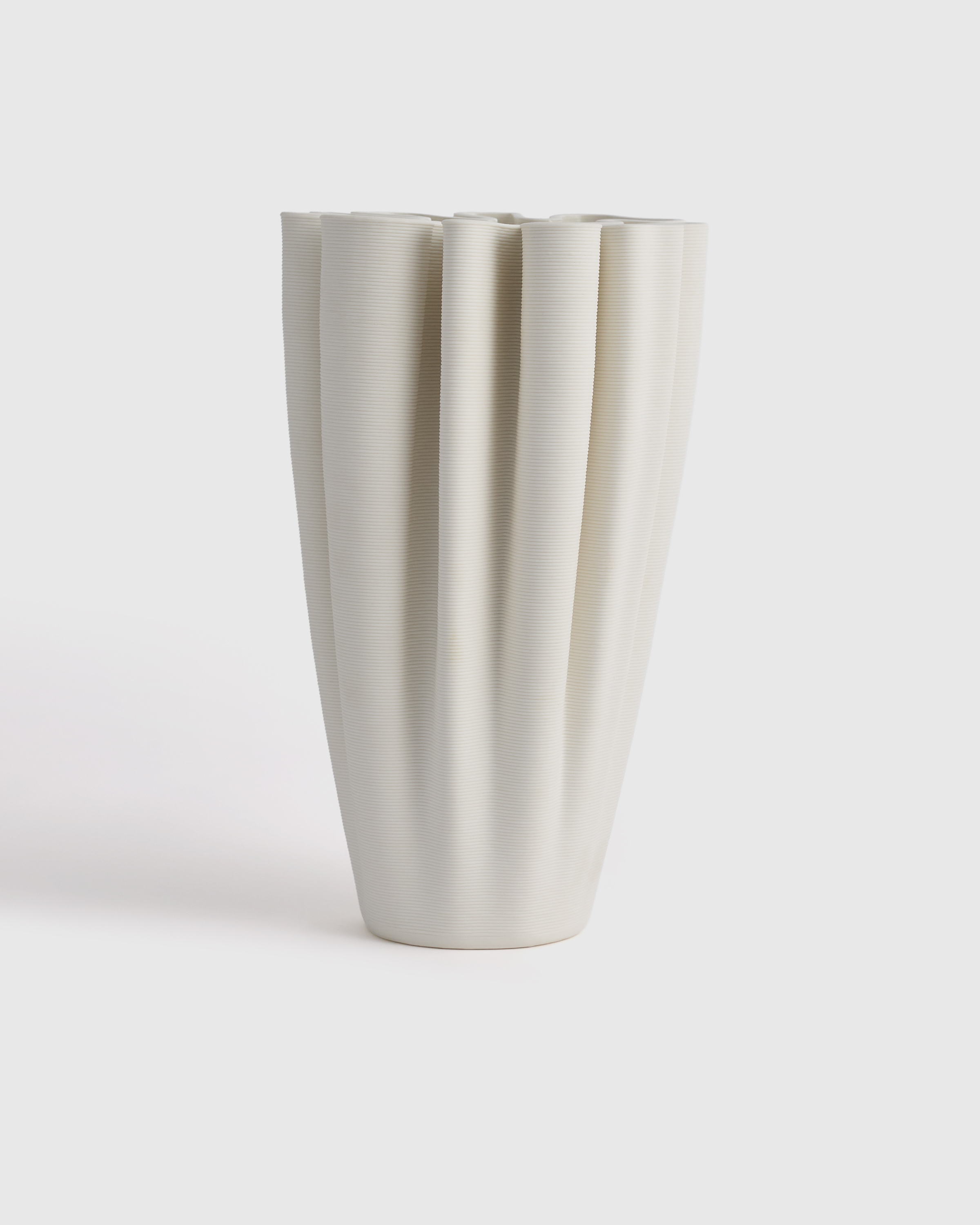 White Sculptural Rippled Ceramic Vase