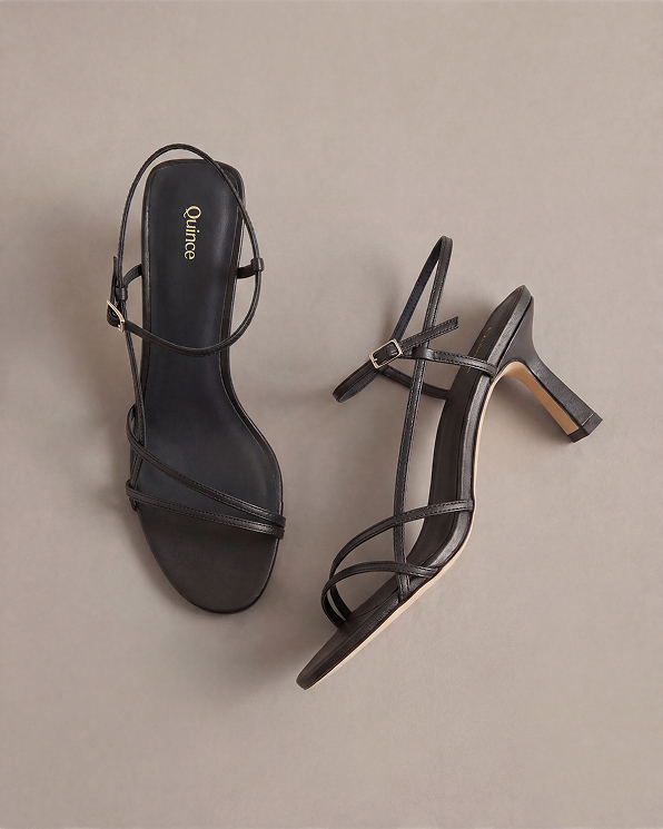 Black Italian Leather 70mm Strappy Heel