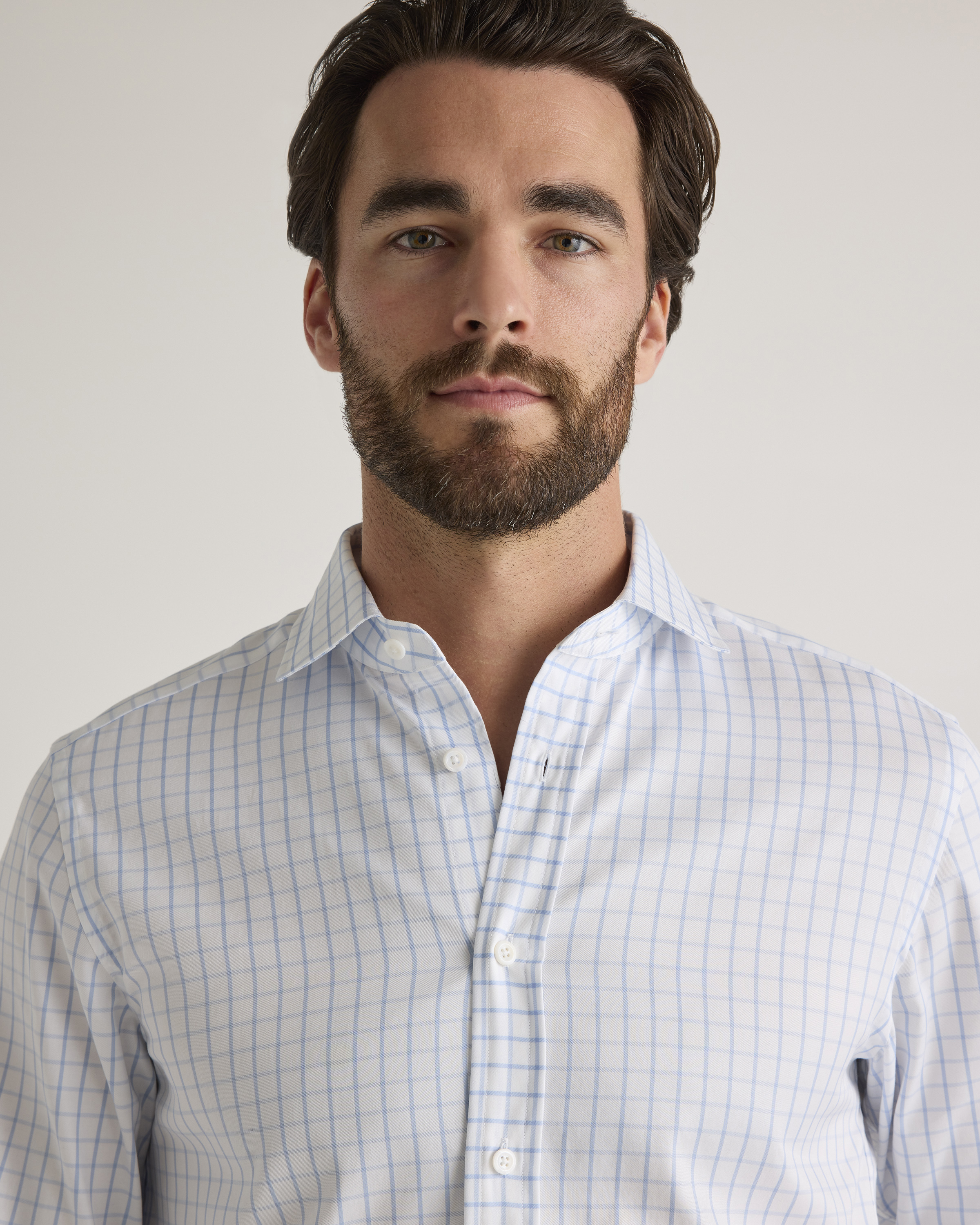 Men's Stretch Twill Dress Shirt in Light Blue/White Check, Size XL, Organic Cotton by Quince