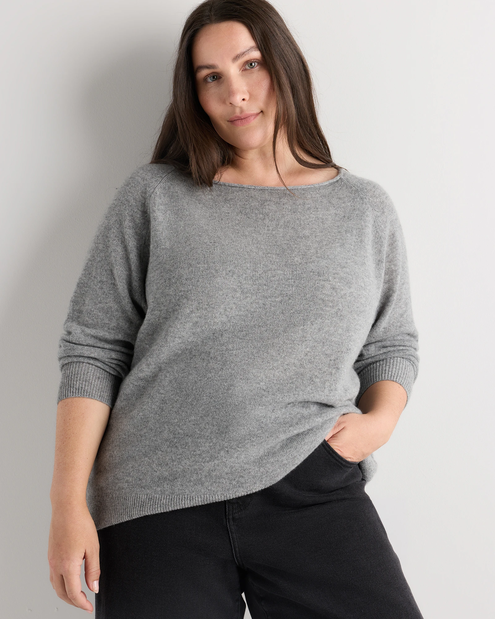 Mongolian Cashmere Boatneck Sweater - Plus Size