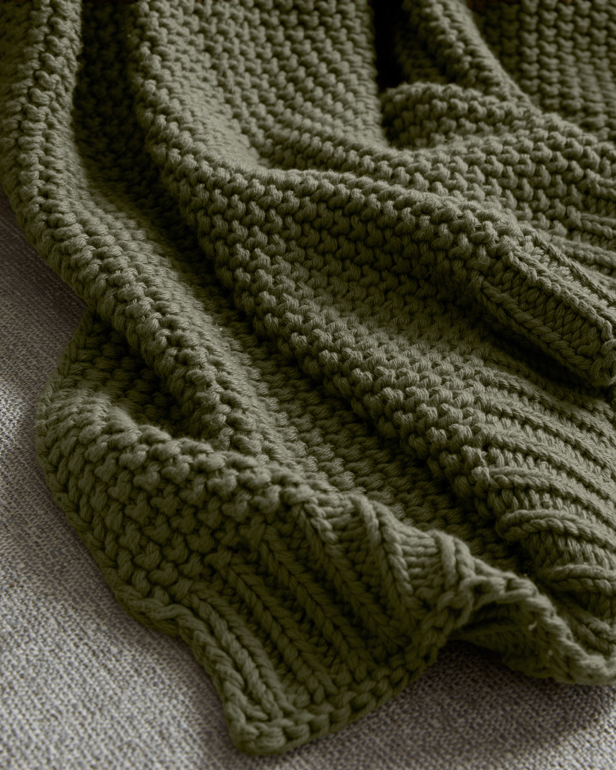 Cotton Fisherman Throw - Olive, 50x60