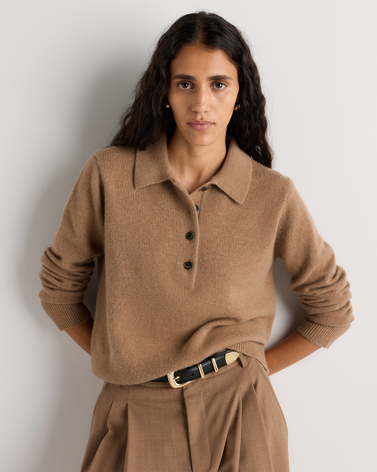 Teak Women's Mongolian Cashmere Slouchy Polo Sweater