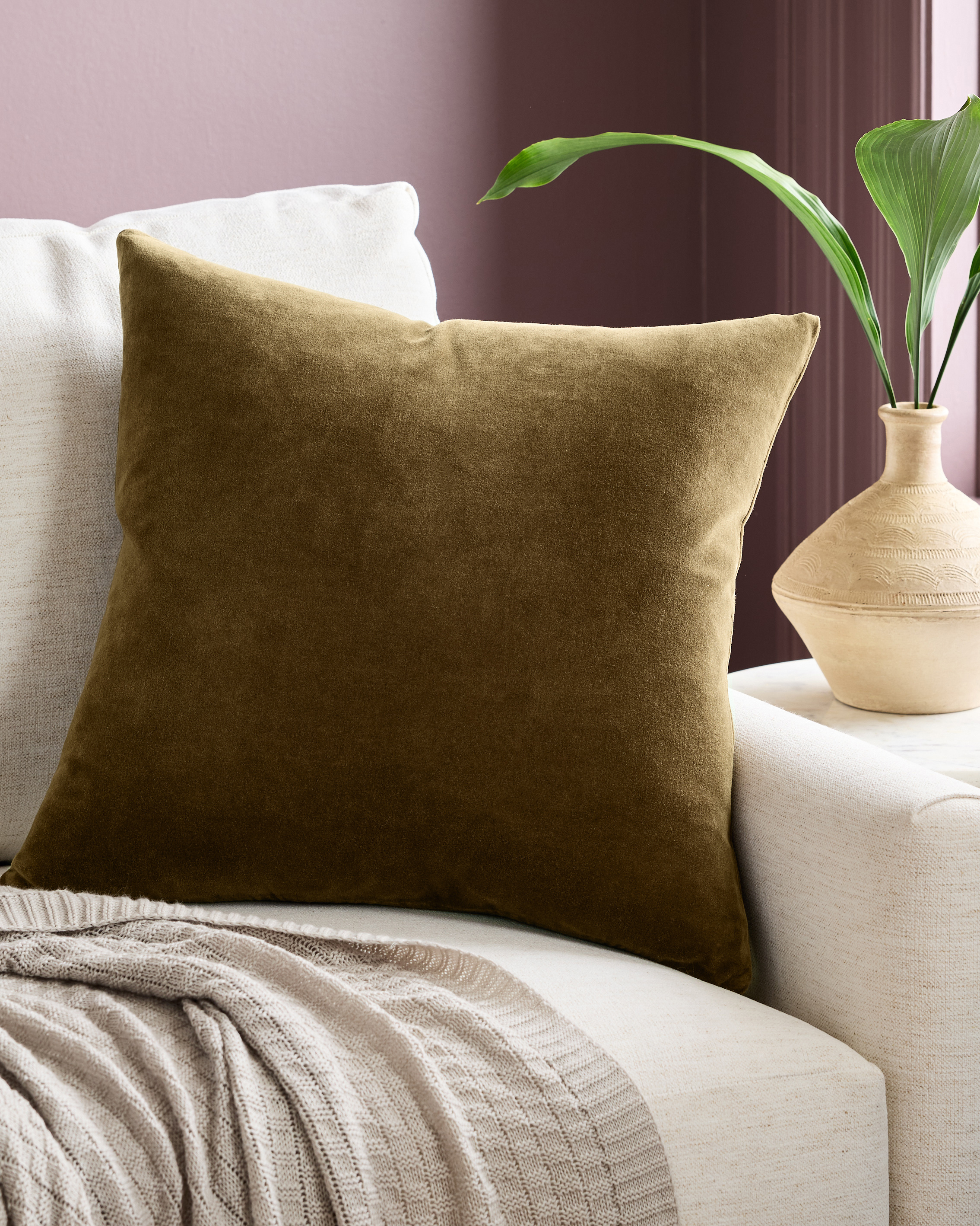 Olive Classic Cotton Velvet Pillow Cover