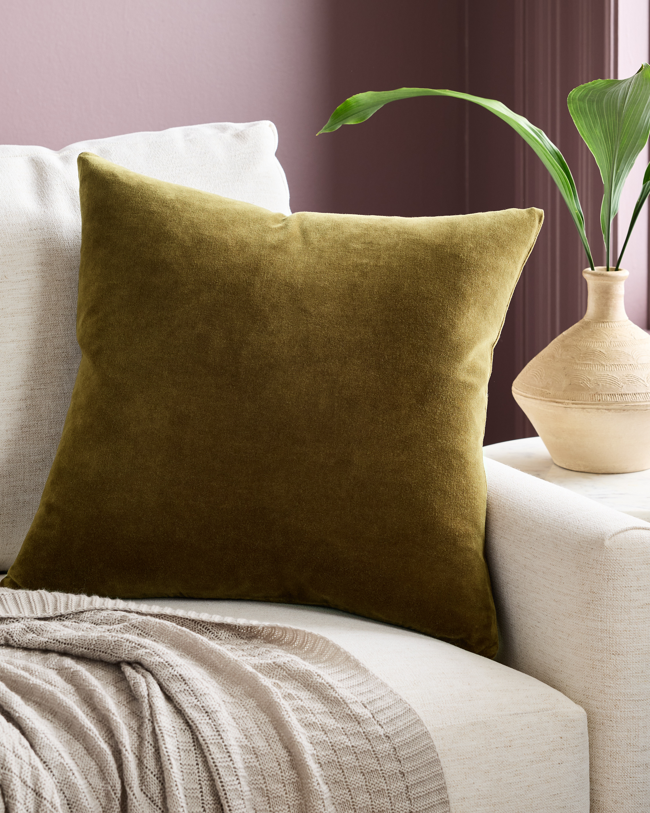 Olive Classic Cotton Velvet Pillow Cover