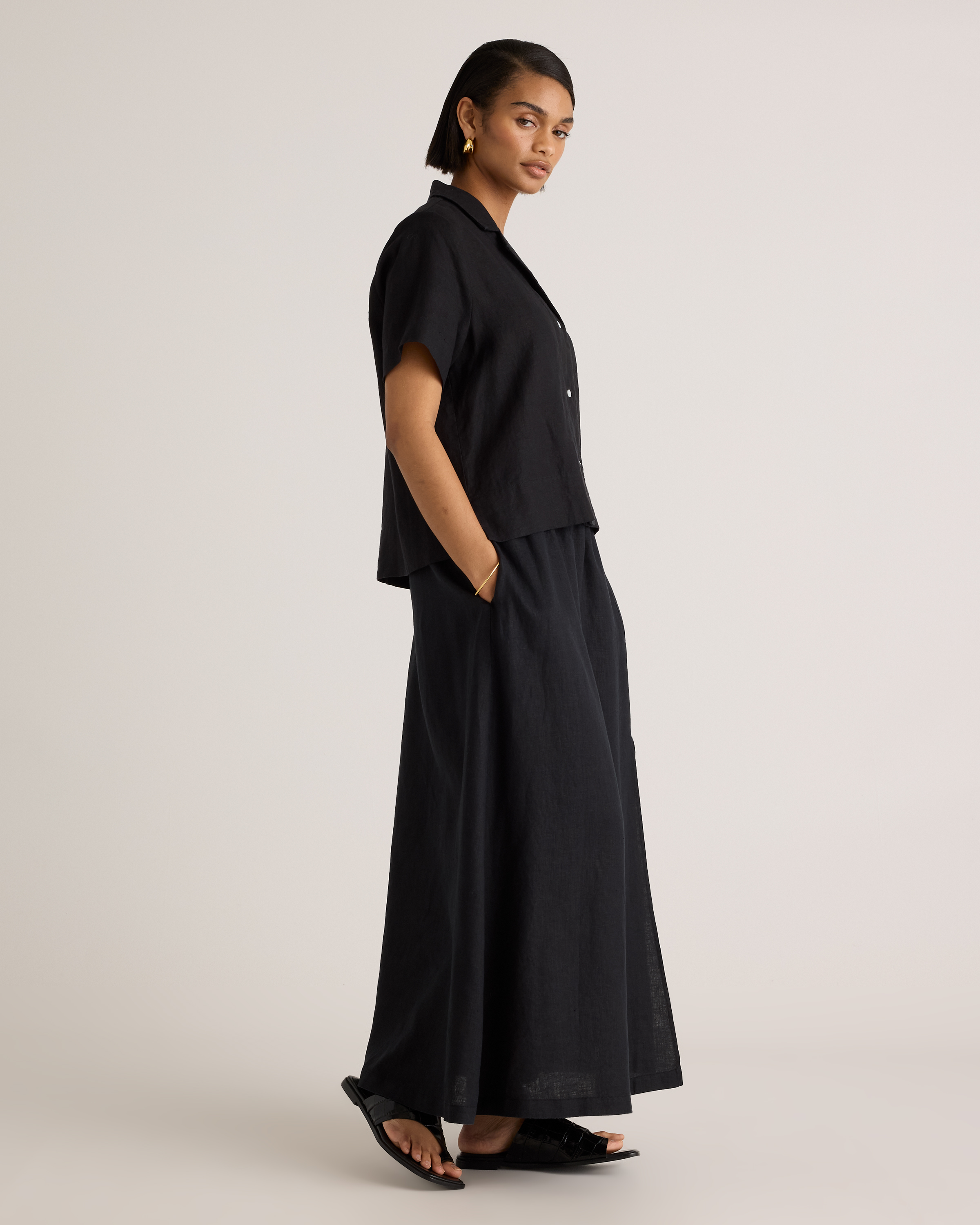 100% European Linen Maxi Skirt in Black