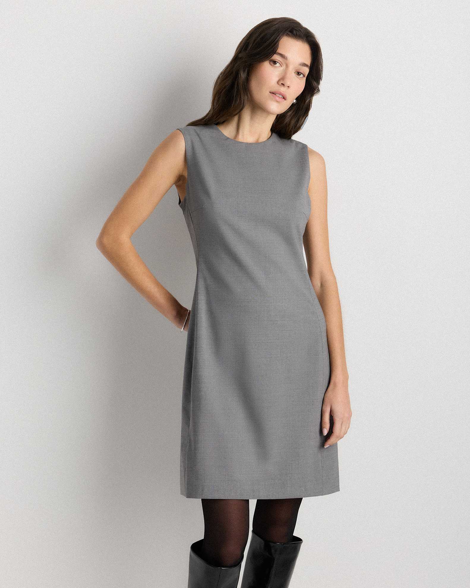 Women's Italian Wool Sleeveless Dress in Grey Melange, Size 14 by Quince Women's Italian Wool Sleeveless Dress in Grey Melange, Size 14 by Quince