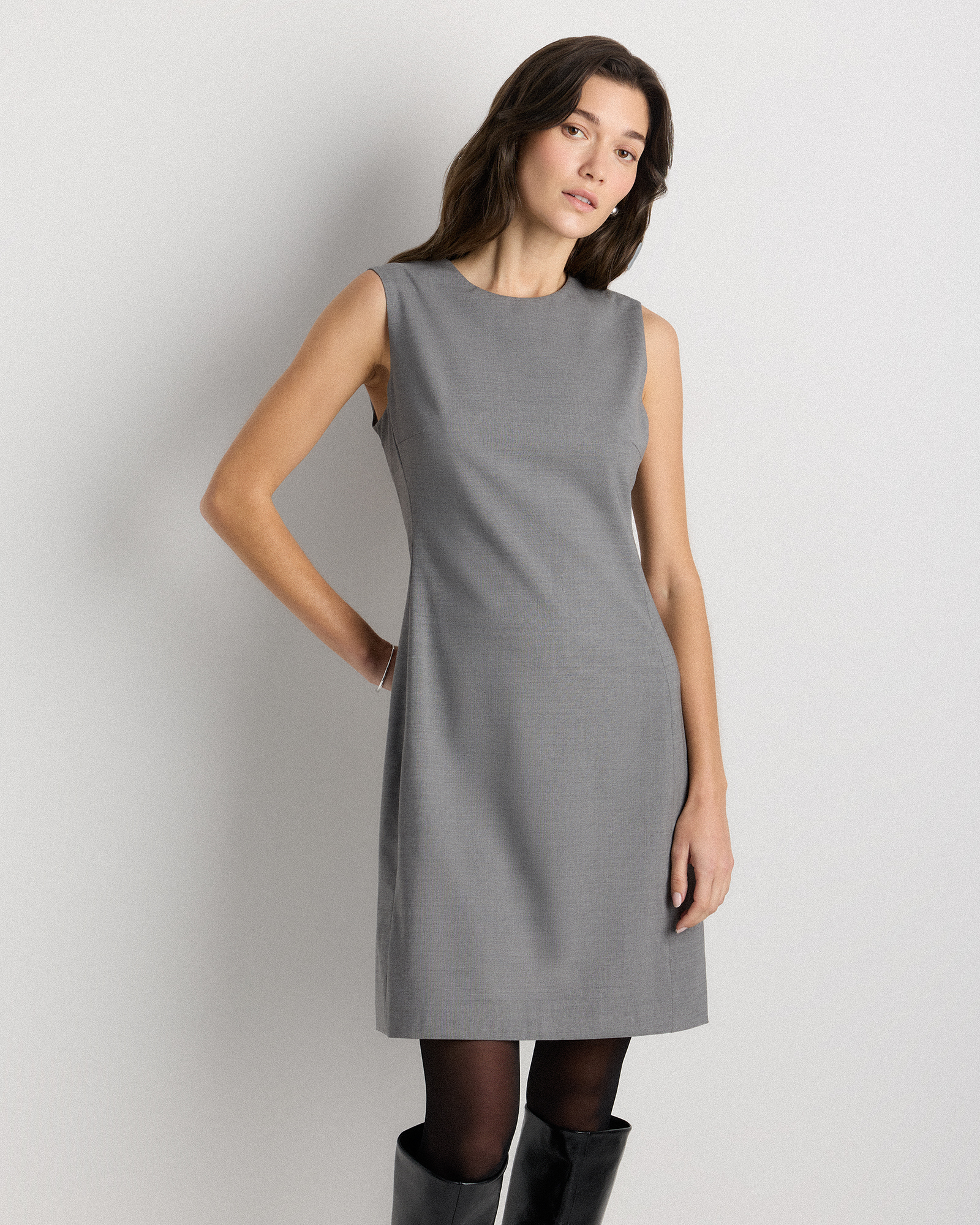 Grey Melange Robe sans manches en laine italienne