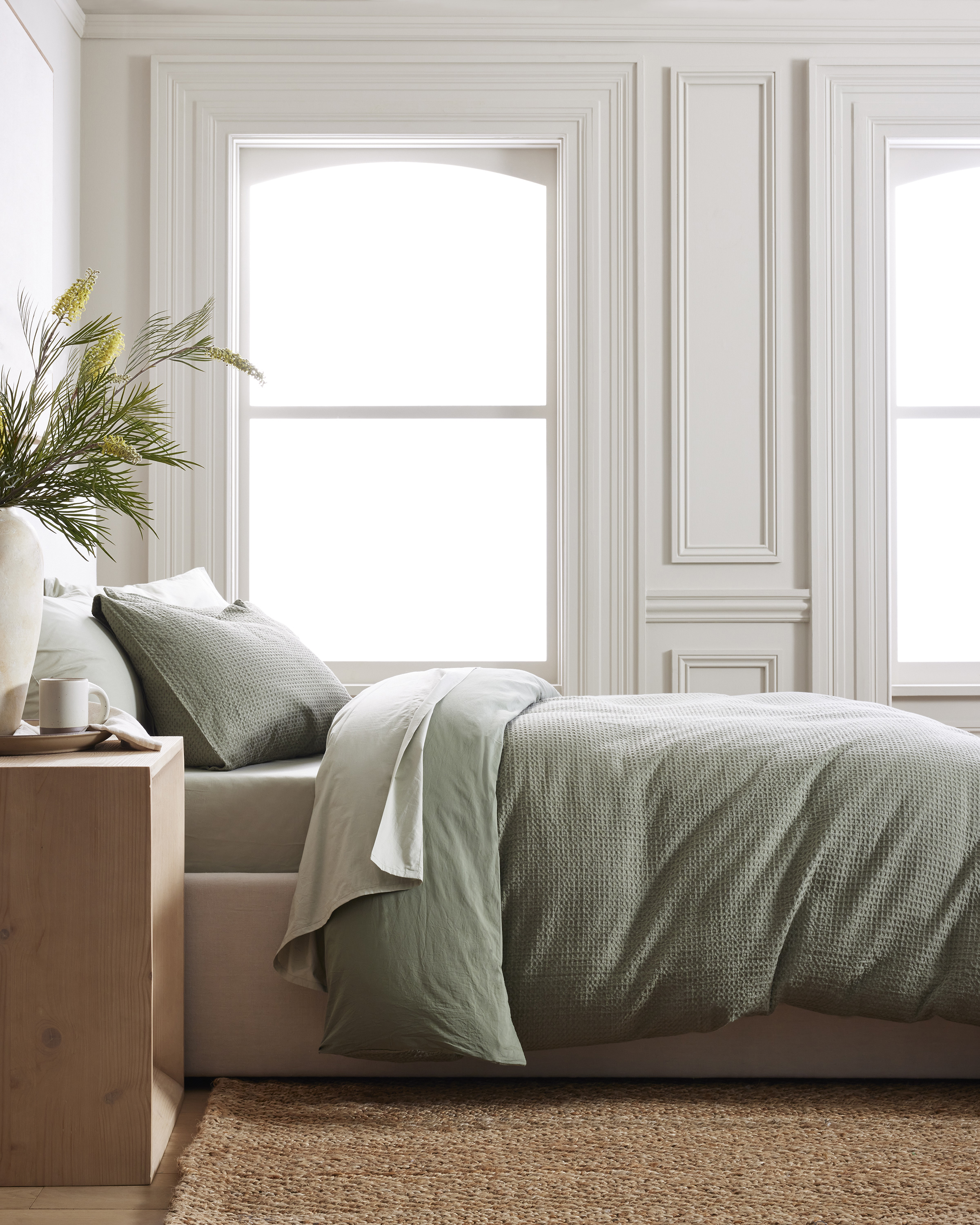 Olive Organic Luxe Honeycomb Duvet Cover