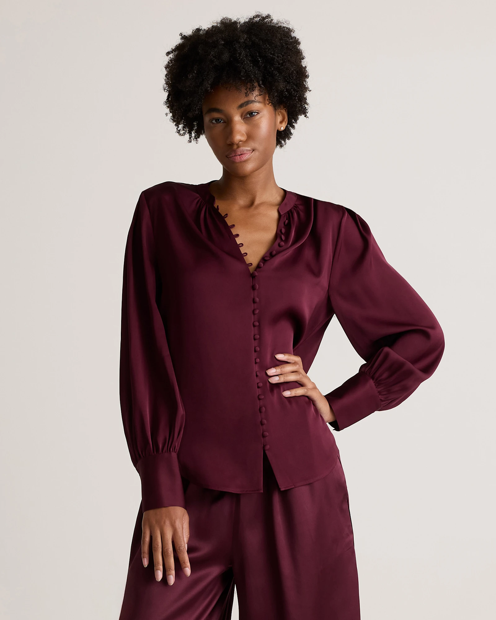 Washable Stretch Silk Peasant Blouse