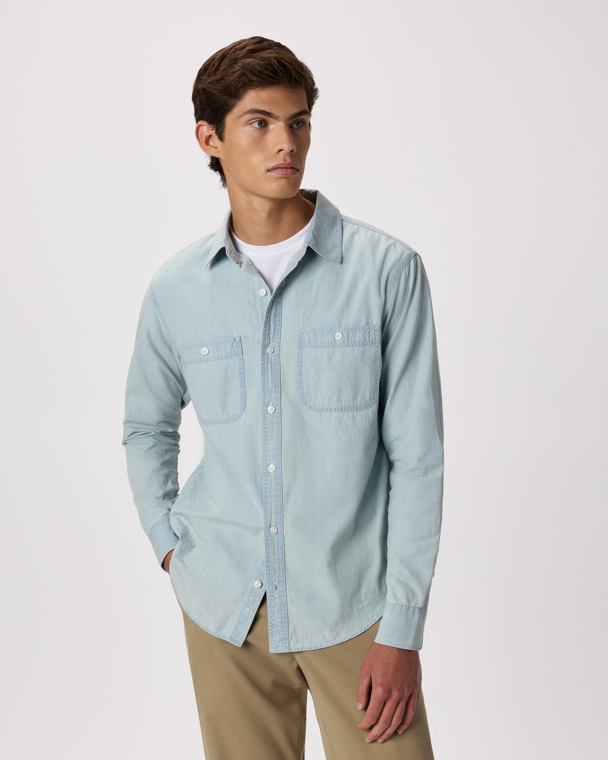 Quince Men's 100% Organic Chambray Long Sleeve Shirt In Blue