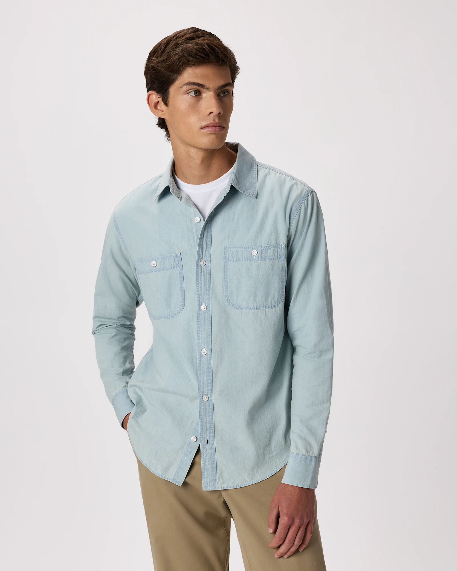 Men's 100% Organic Chambray Long Sleeve Shirt