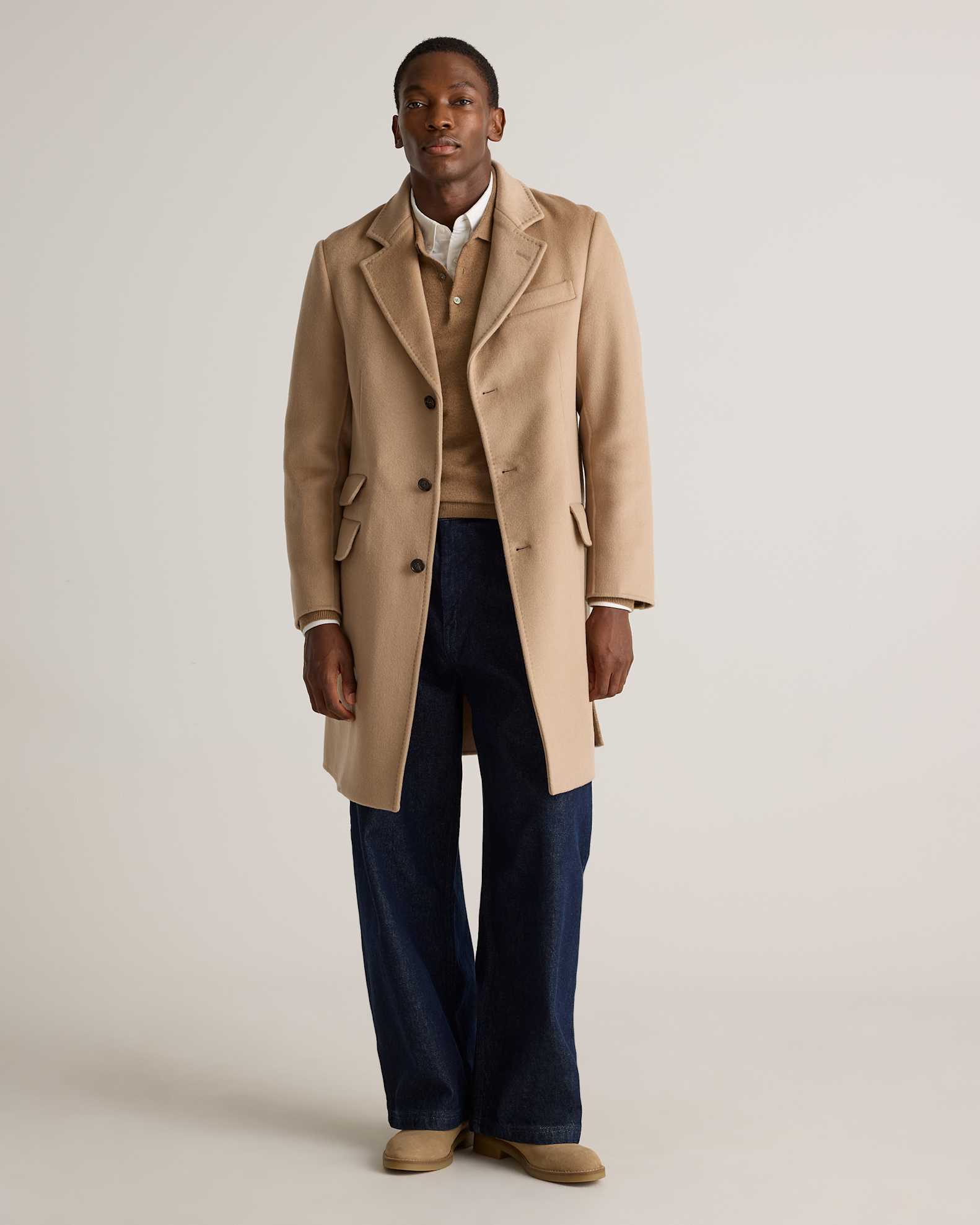 100% Mongolian Cashmere Double-Faced Overcoat in Camel