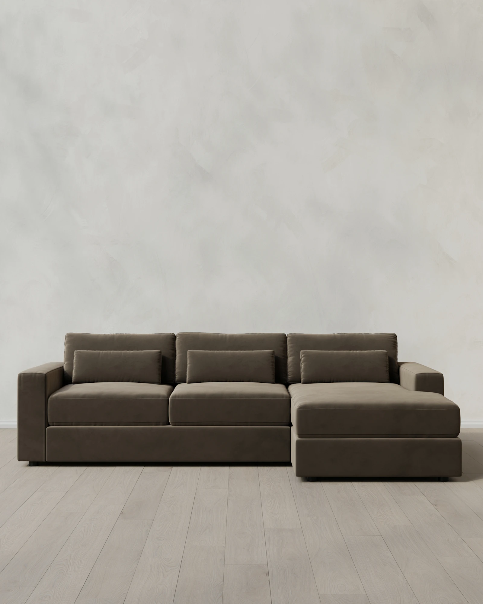 Square Arm Deep Seat Chaise Sectional in Performance Velveet