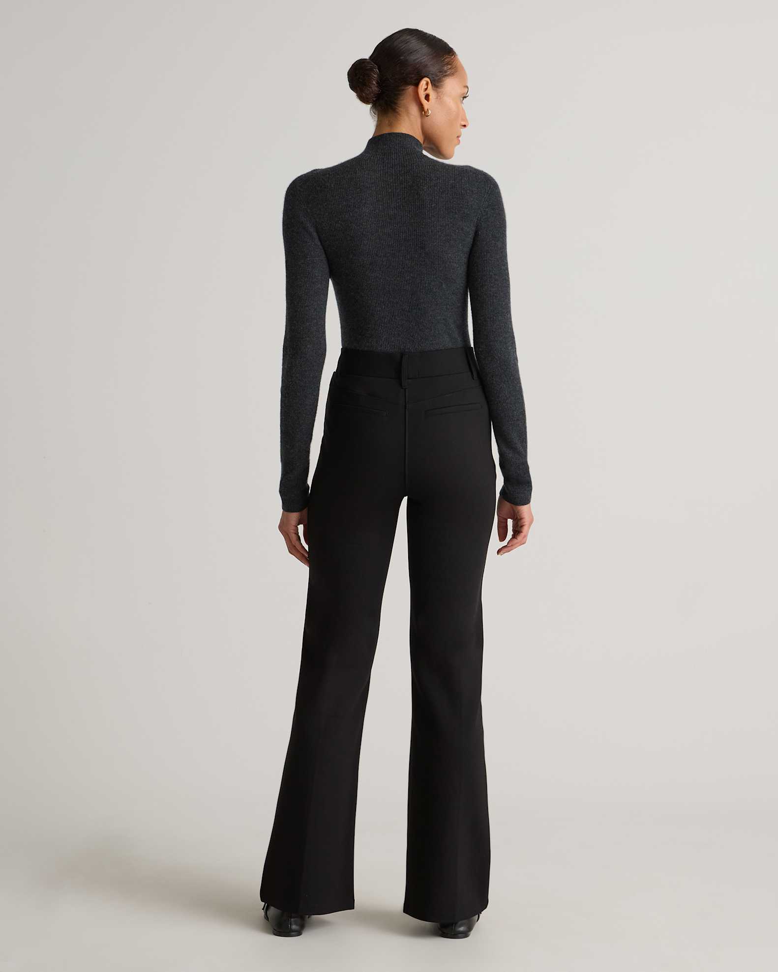 Women's Ultra-Stretch Ponte Flare Leg Pants in Black, Size XL, Rayon by Quince Women's Ultra-Stretch Ponte Flare Leg Pants in Black, Size XL, Rayon by Quince