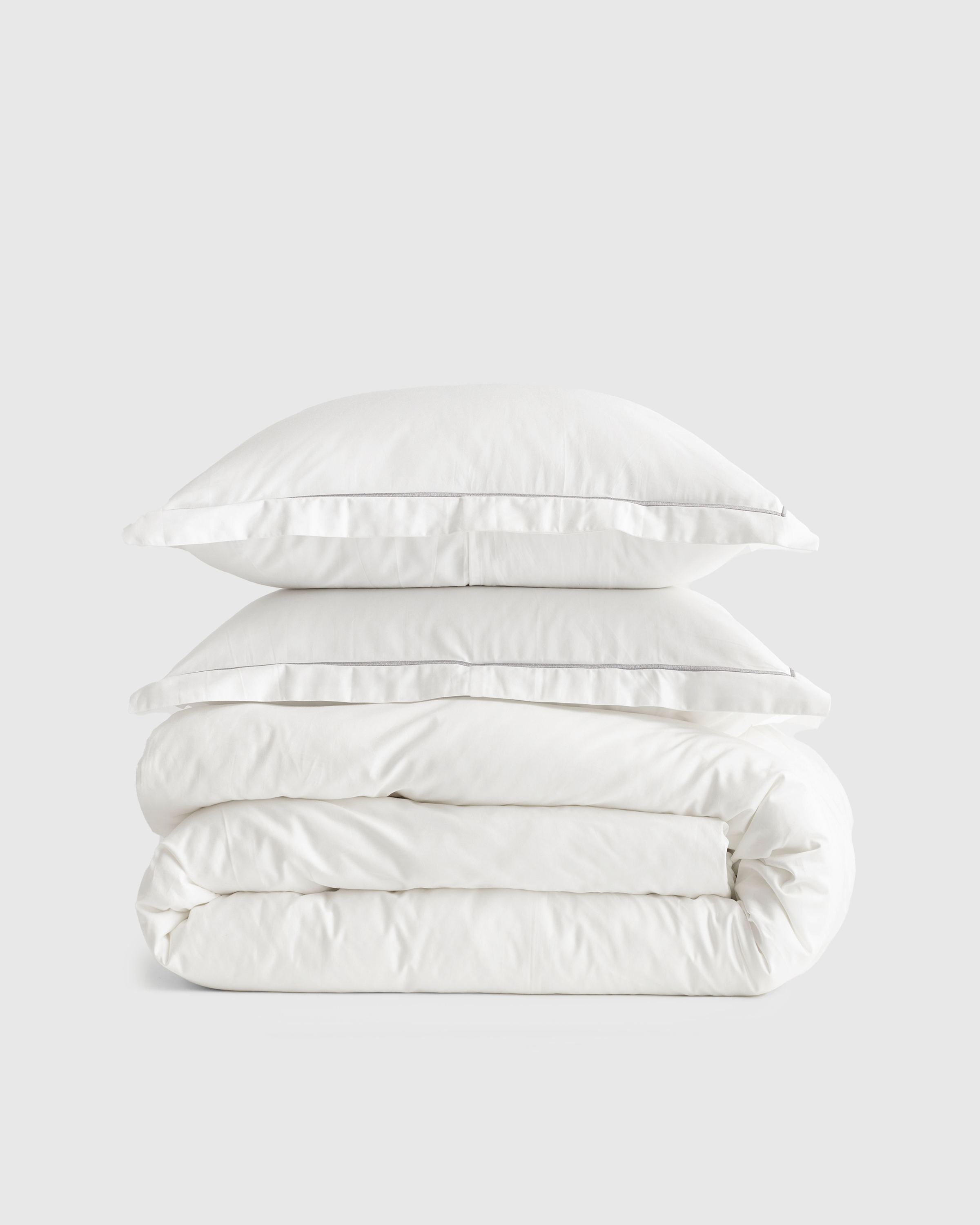 White/Grey Classic Organic Percale Embroidered Duvet Cover Set
