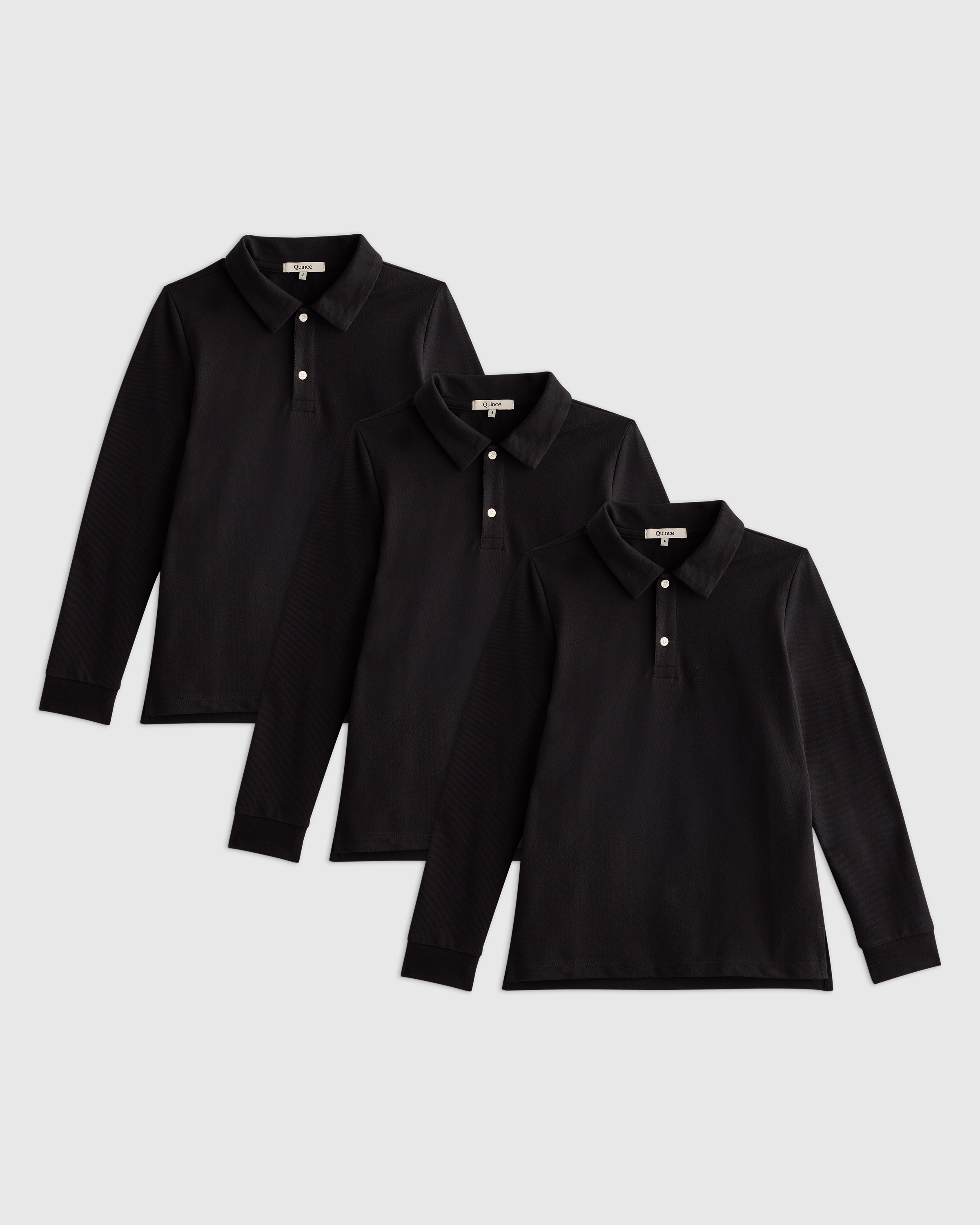 Black Organic Cotton Long Sleeve Pique Polo 3-Pack