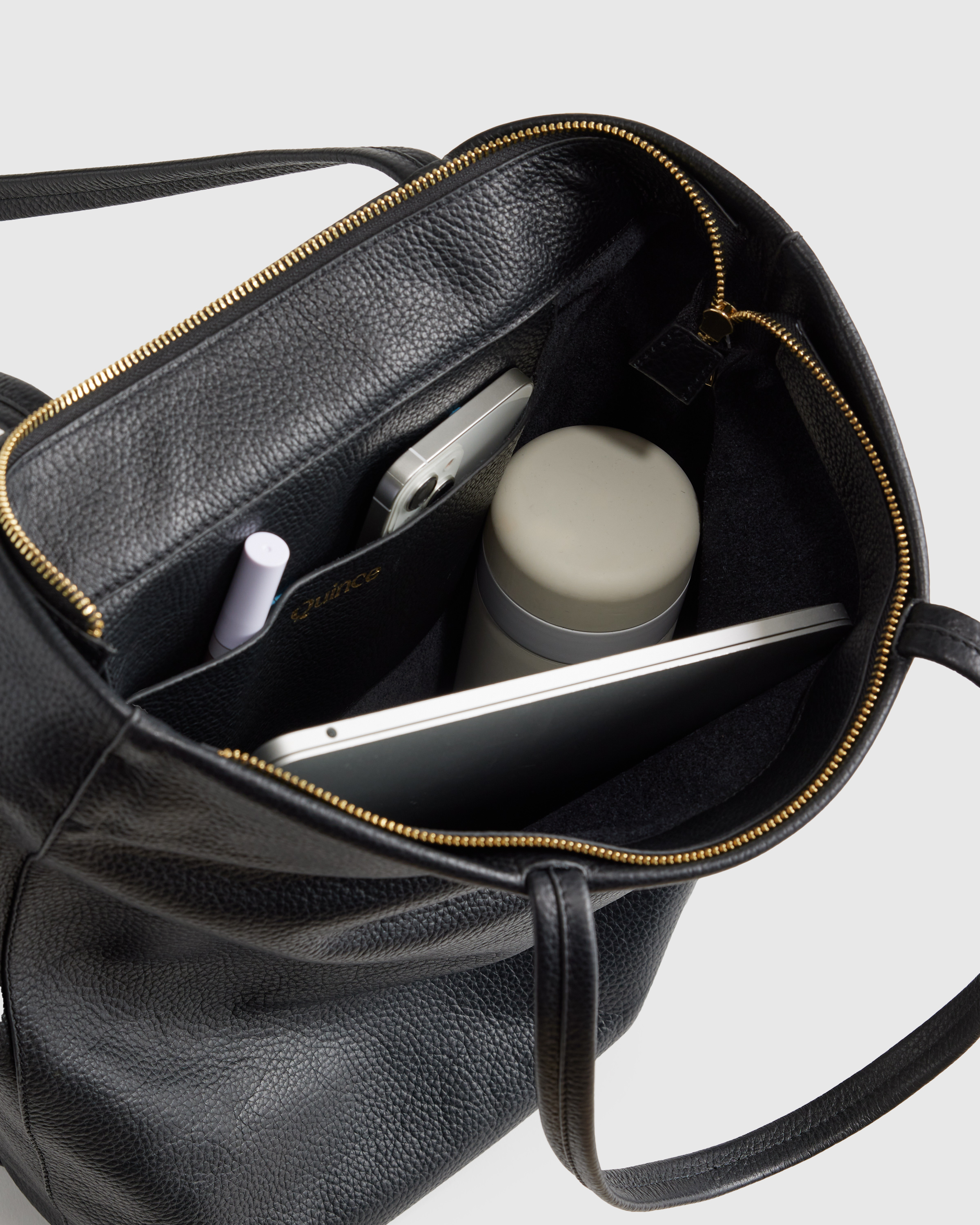 Italian Leather Tall Zip Top Tote - Thumbnail 3