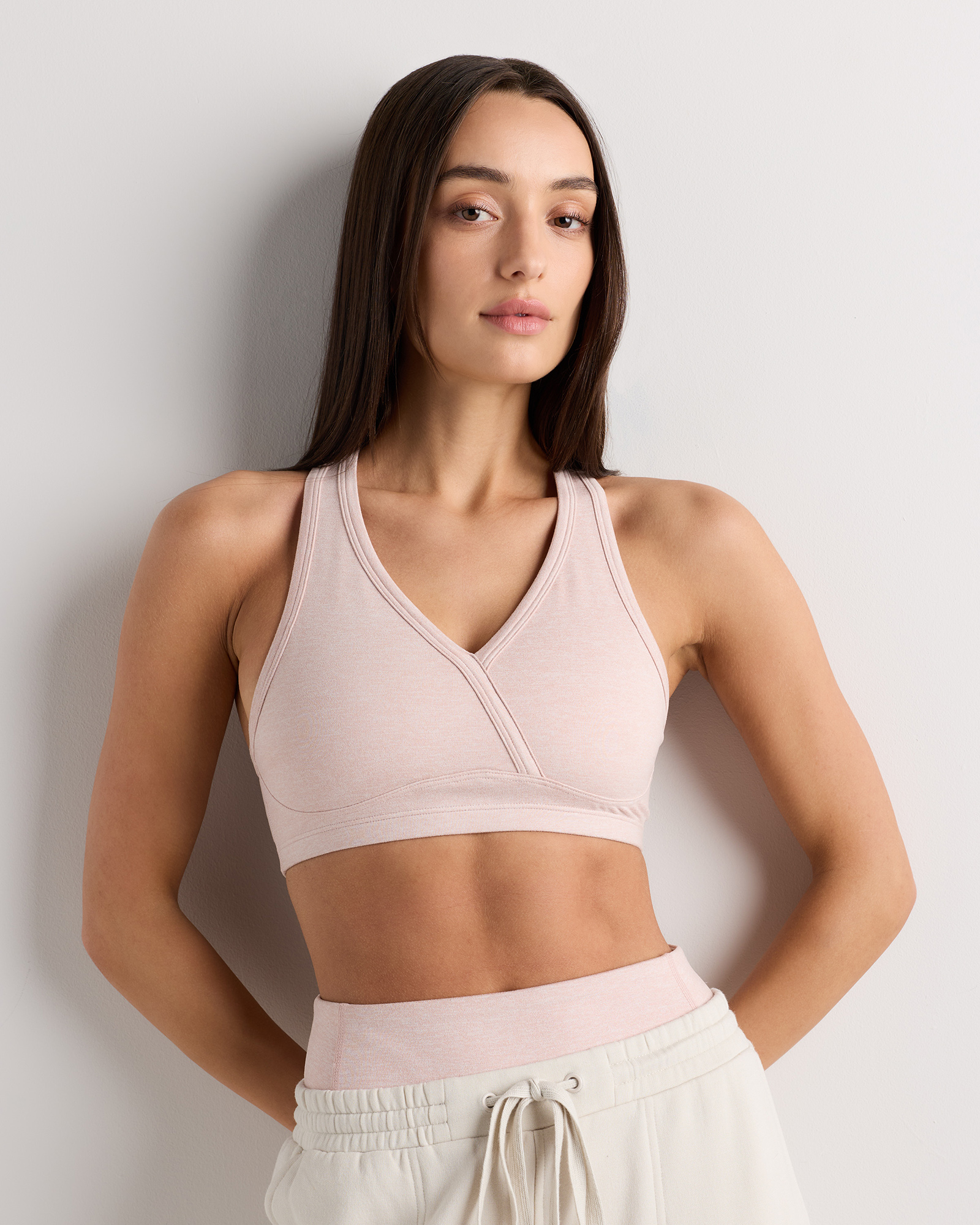 Heather Shell Pink Ultra-Soft V-Neck Racerback Bra