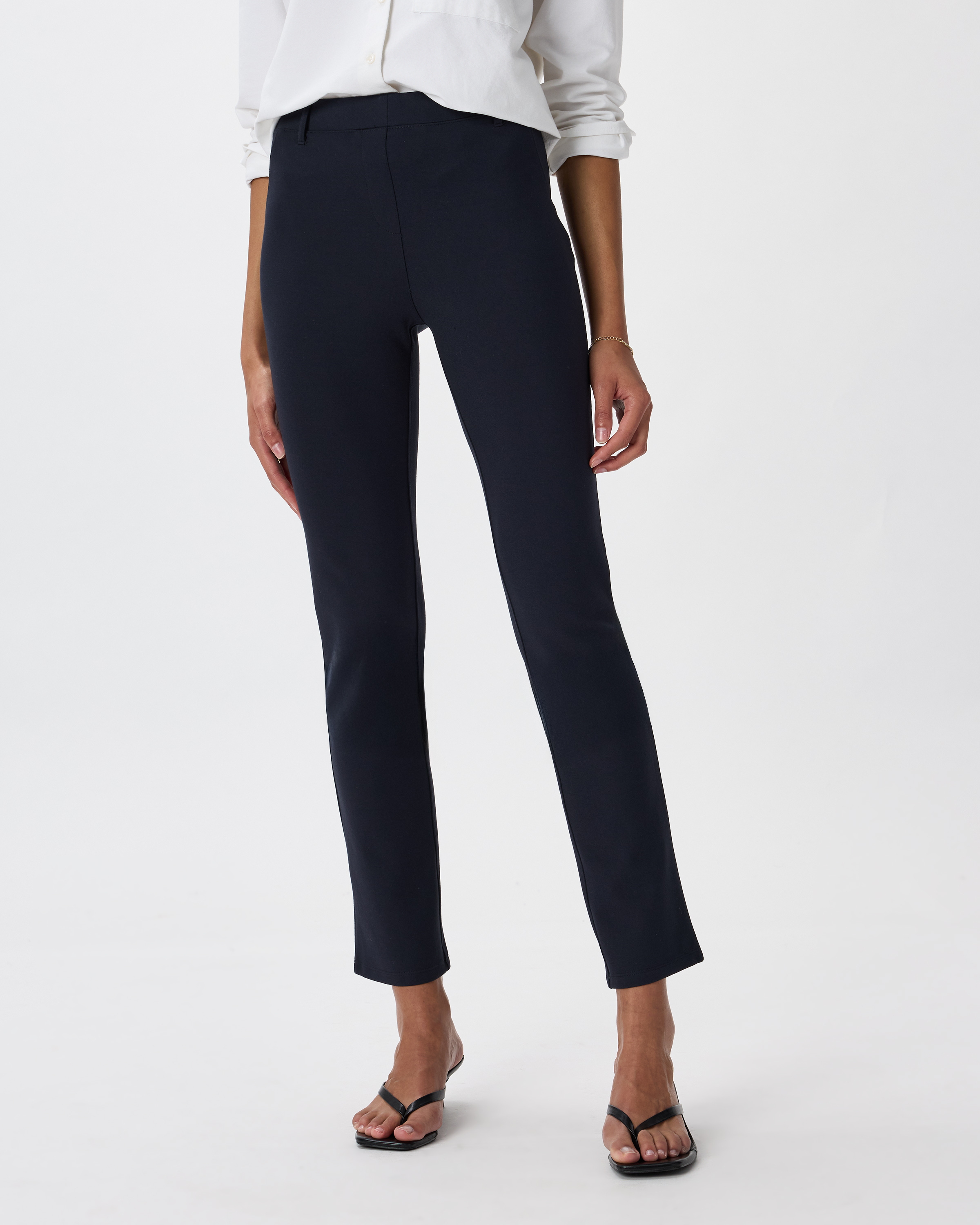 Navy Pantalon à jambes droites en ponte ultra extensible