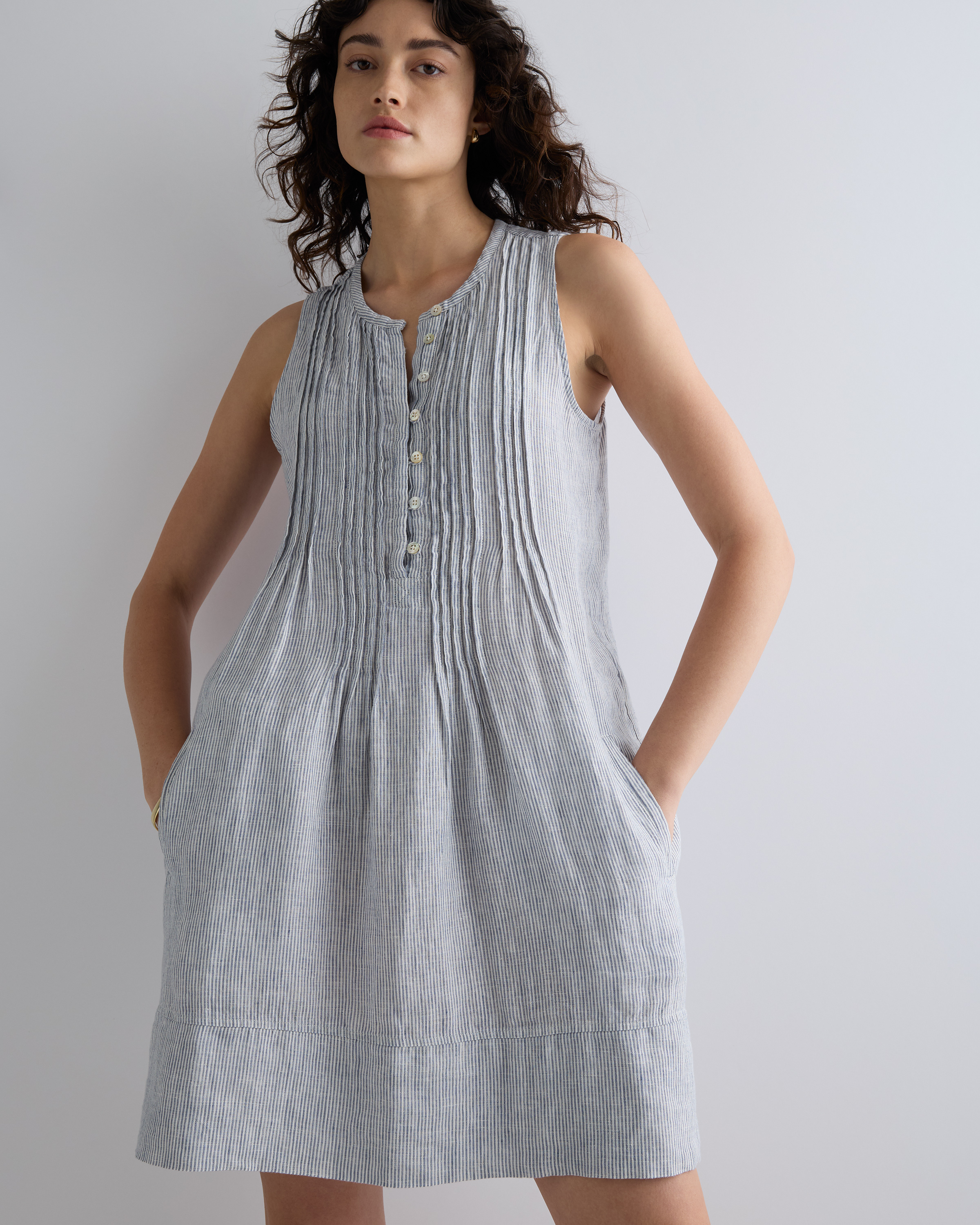 ワンピース SALUE pin tuck sleeveless dress linen SALUE pin tuck sleeveless dress linen