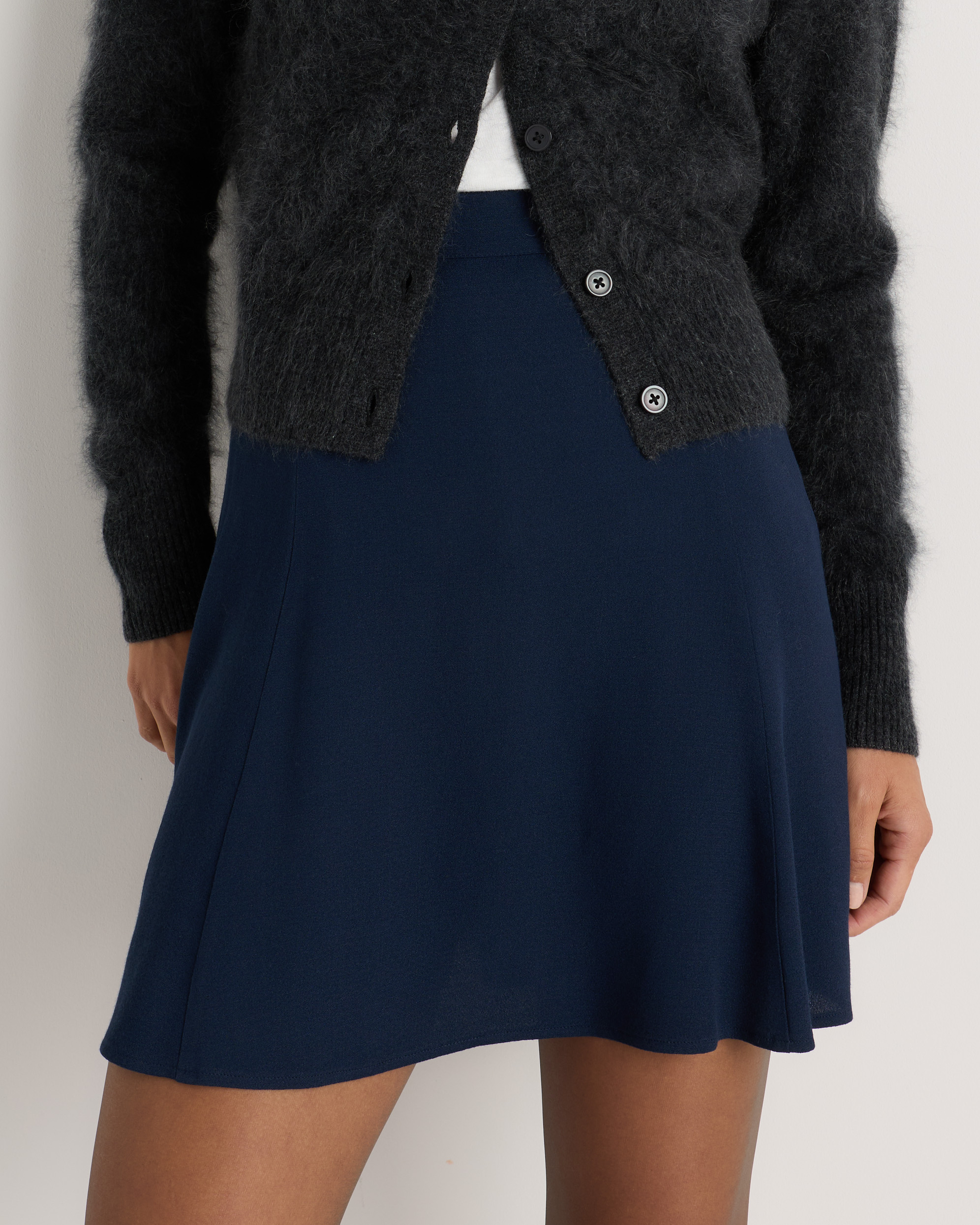 Deep Navy Lightweight Crepe A-Line Mini Skirt