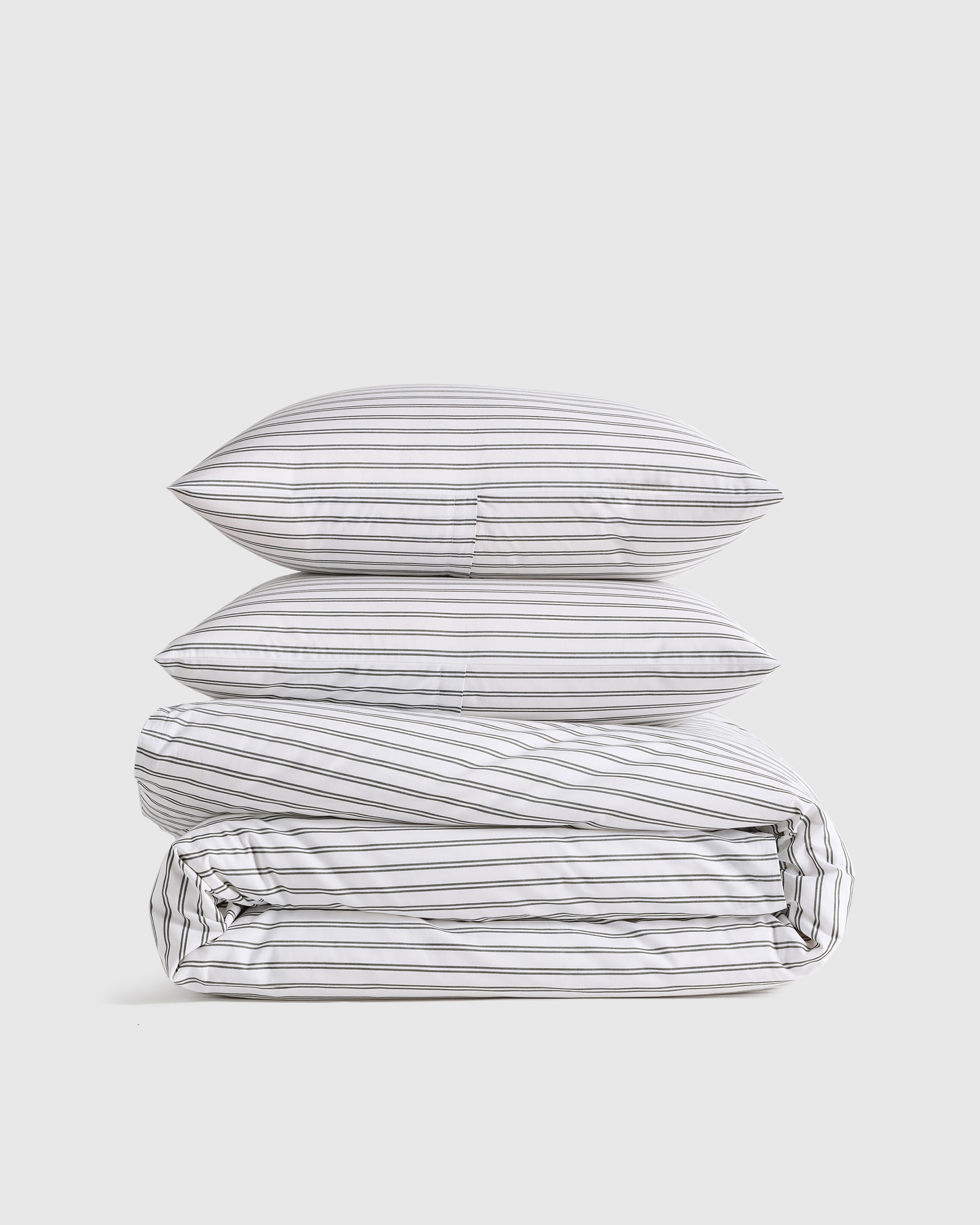 White/Pine Classic Organic Percale Double Stripe Duvet Cover Set