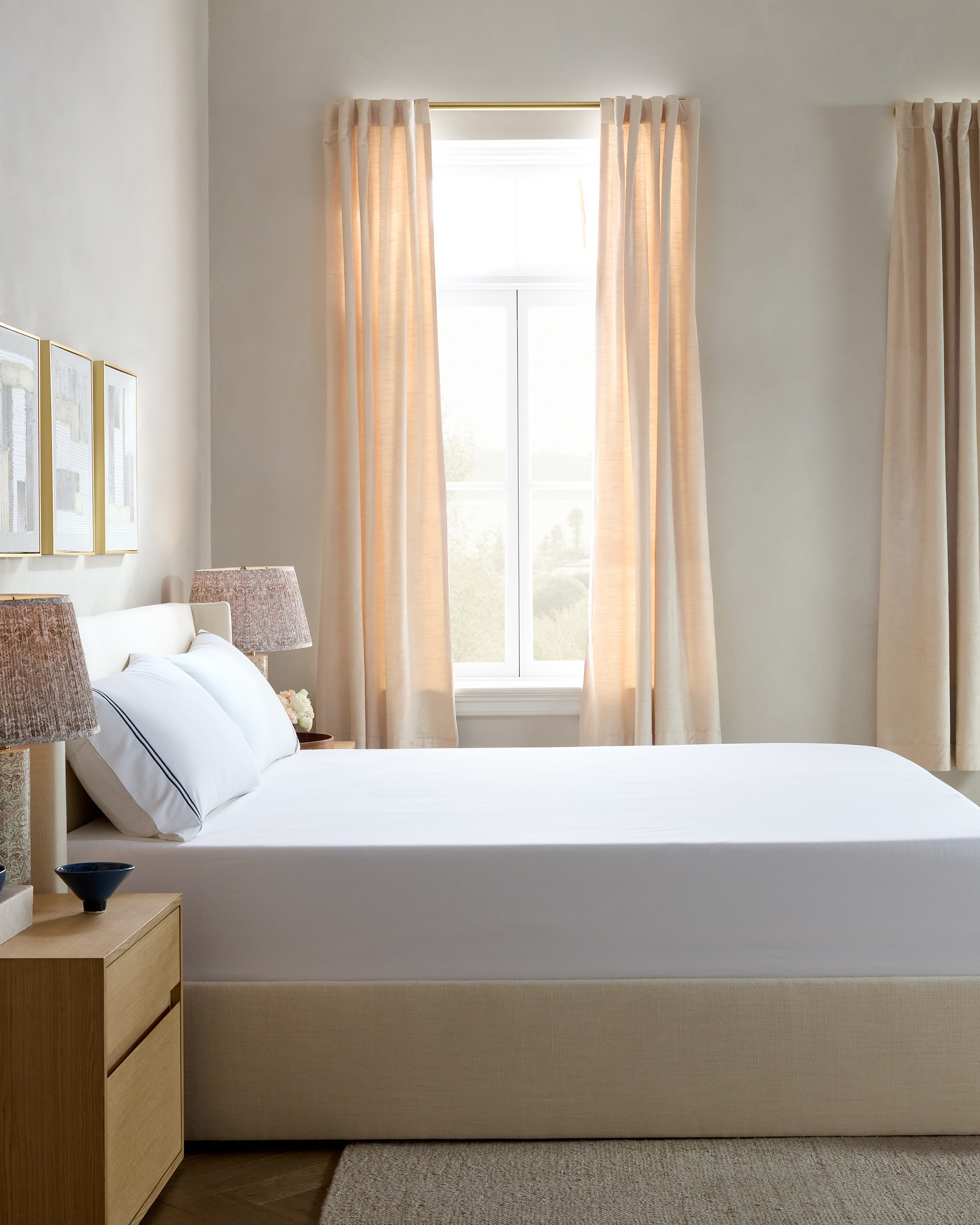 Classic Organic Percale Embellished Fitted Sheet Set - White/Navy