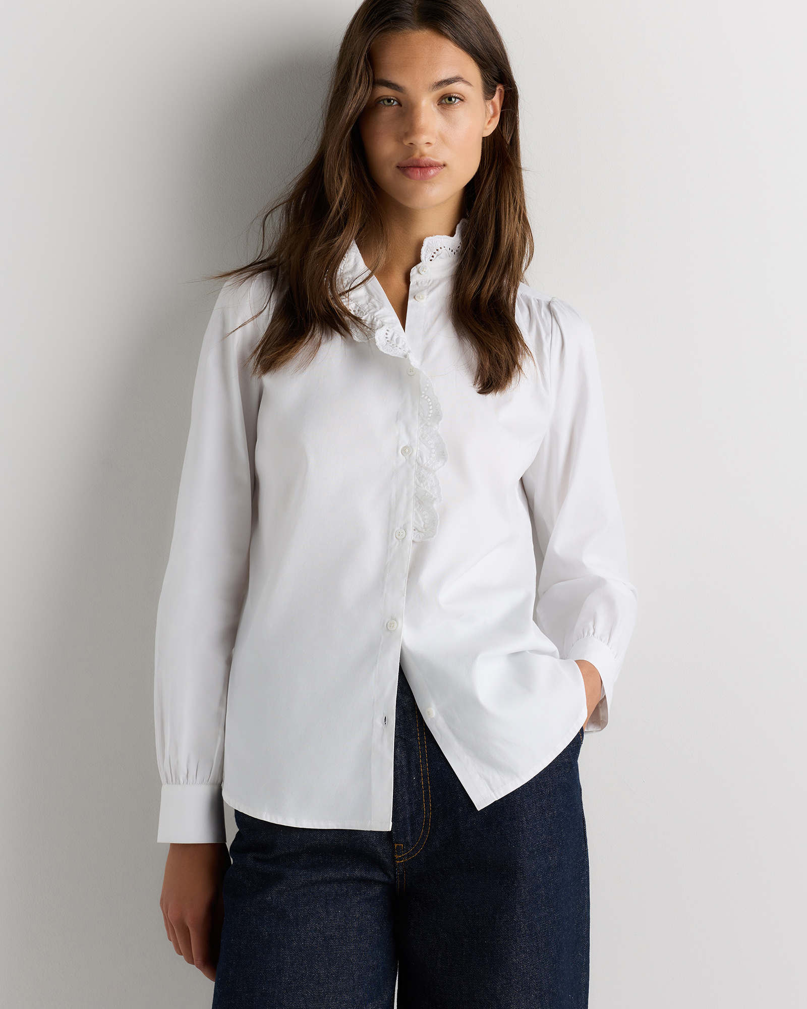 Classic White 100% Organic Cotton Lace Ruffle Blouse