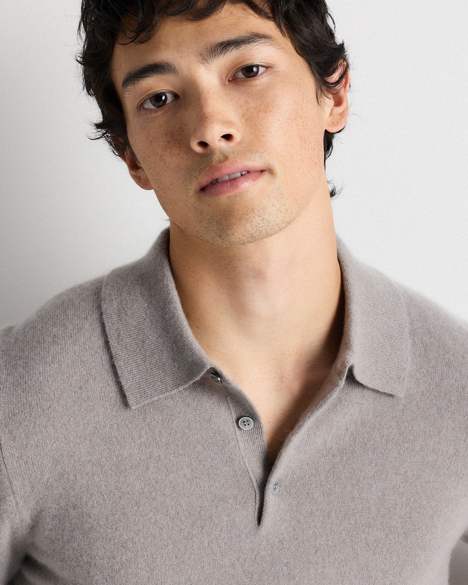Mongolian Cashmere Polo Sweater in Morel Grey