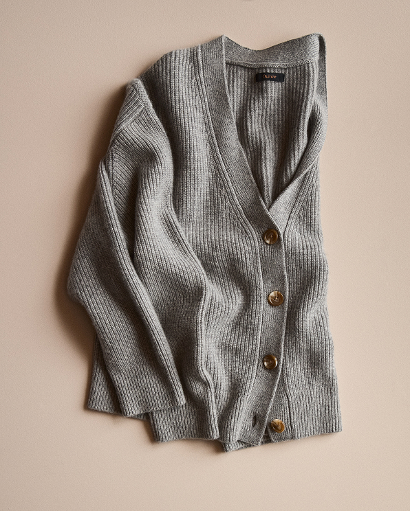 Heather Grey Mongolian Cashmere Fisherman Boxy Cropped Cardigan Sweater