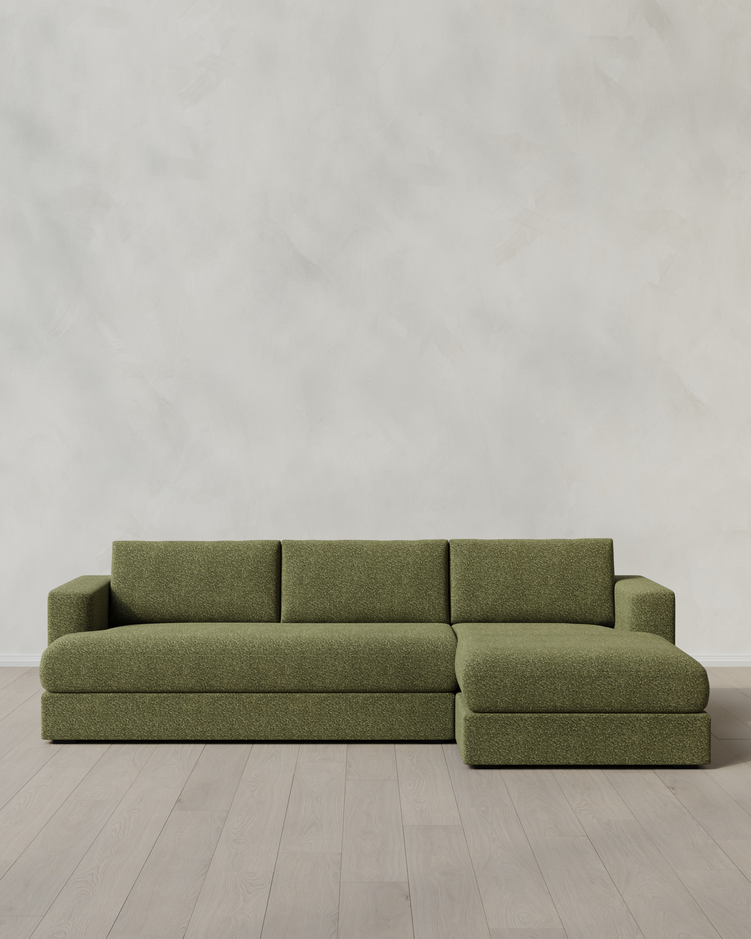 Fern Sierra Curved Arm Chaise Sectional in Performance Boucle