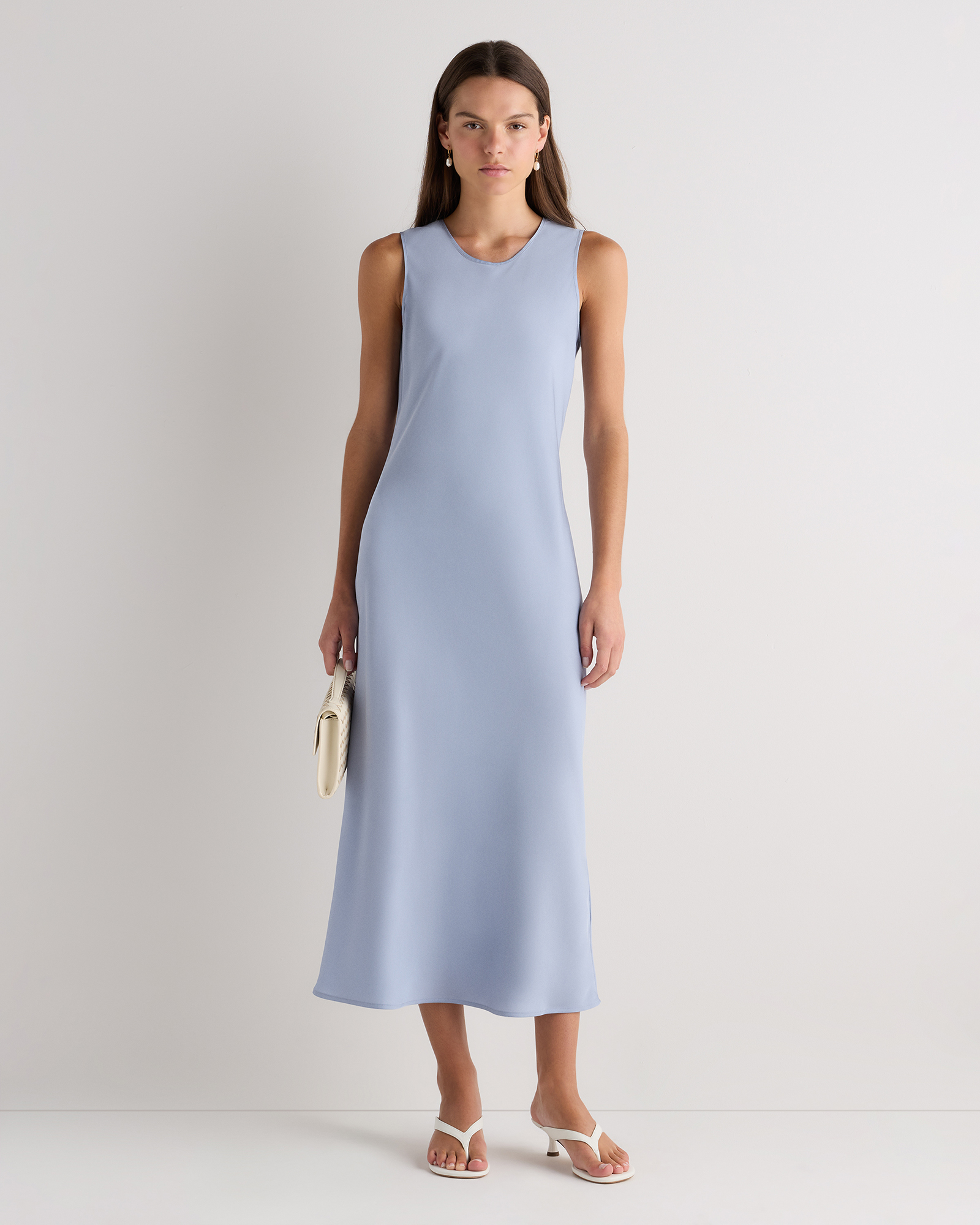 Horizon Blue Washable Stretch Silk Tank Midi Dress