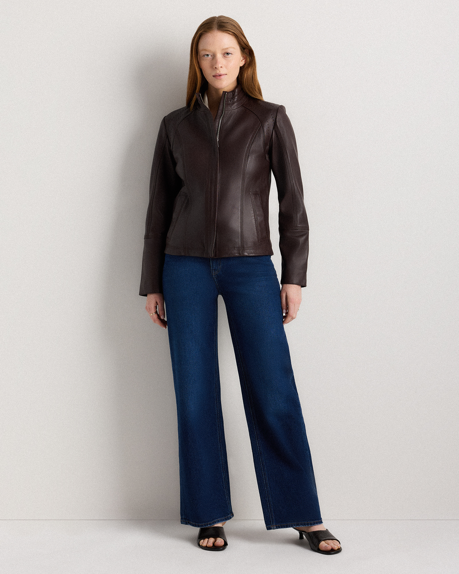 100% Leather Stand-Collar Jacket