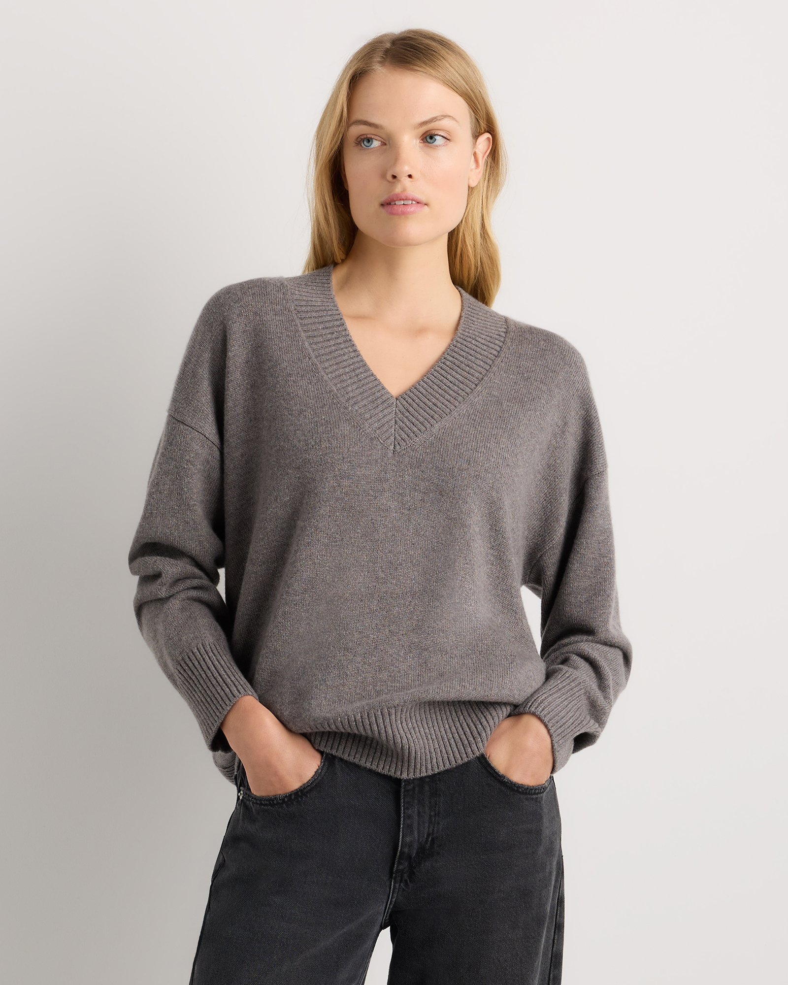 Elk Brown Mongolian Cashmere Oversized V-Neck Sweater