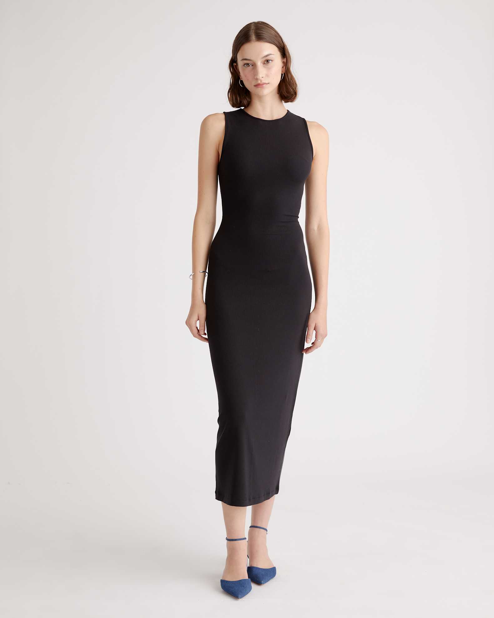 Quince Women's Tencel Rib Knit Tank Top Midi Dress, Black, Size Medium - Soft, Stretchy & Sustainable Quince Women's Tencel Rib Knit Tank Top Midi Dress, Black, Size Medium - Soft, Stretchy & Sustainable