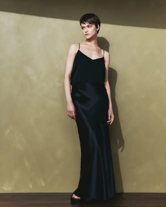 Black 100% Washable Silk Maxi Skirt
