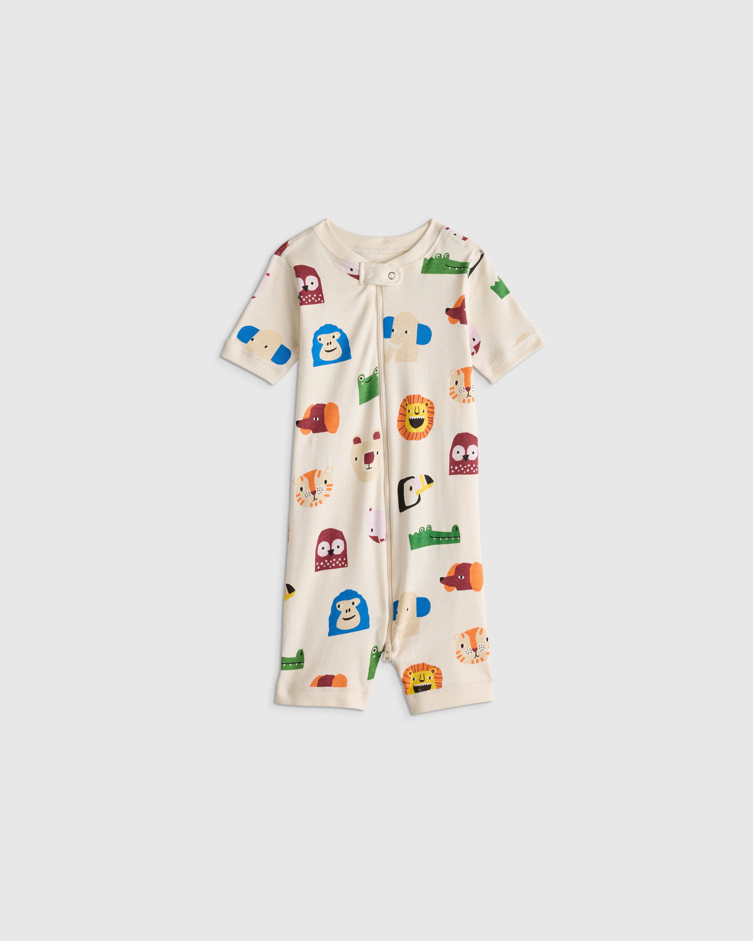 Animal Faces 100% Organic Cotton Shortie Onesie Pajama
