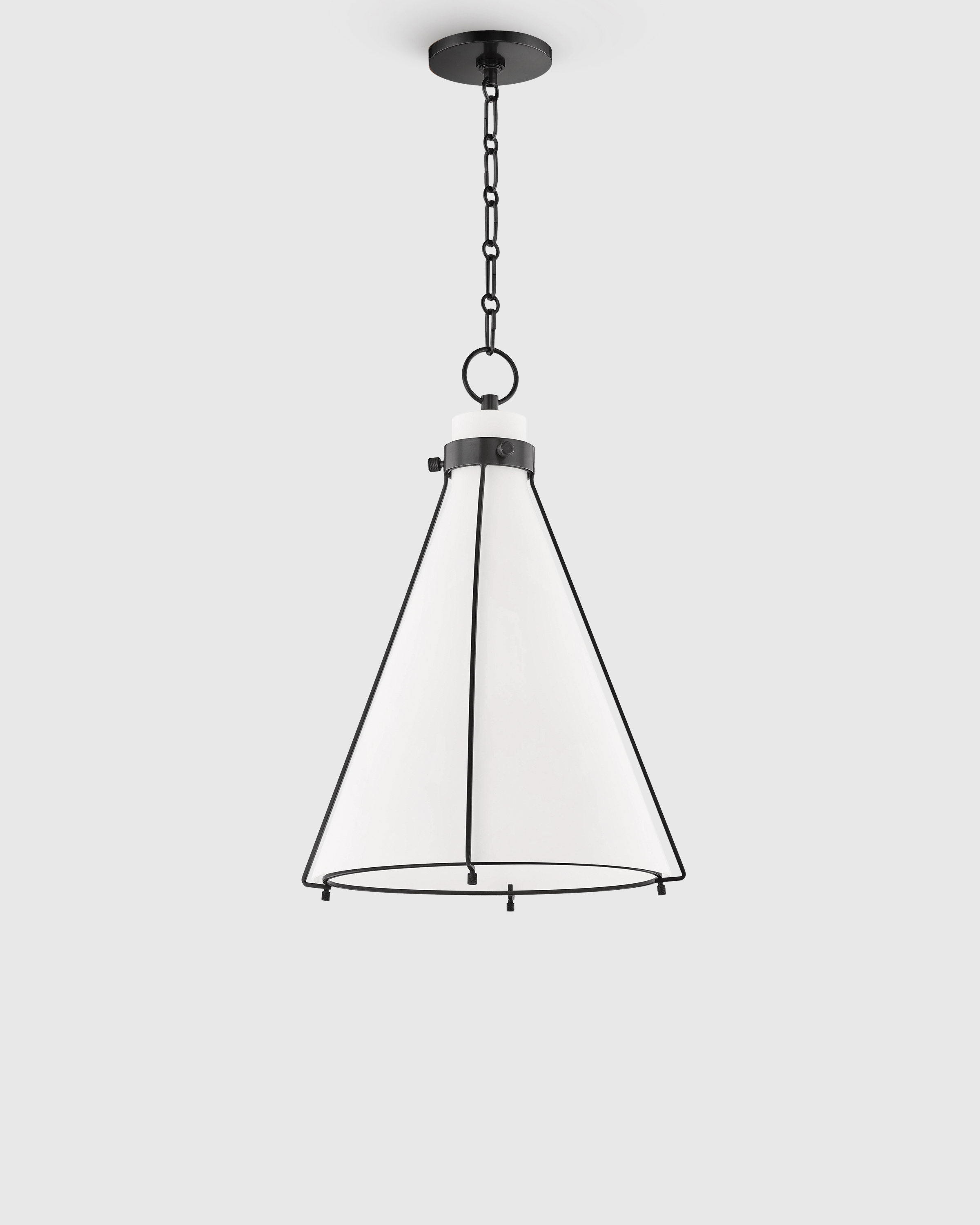 Black Iron and Opal Glass Conical Pendant Light