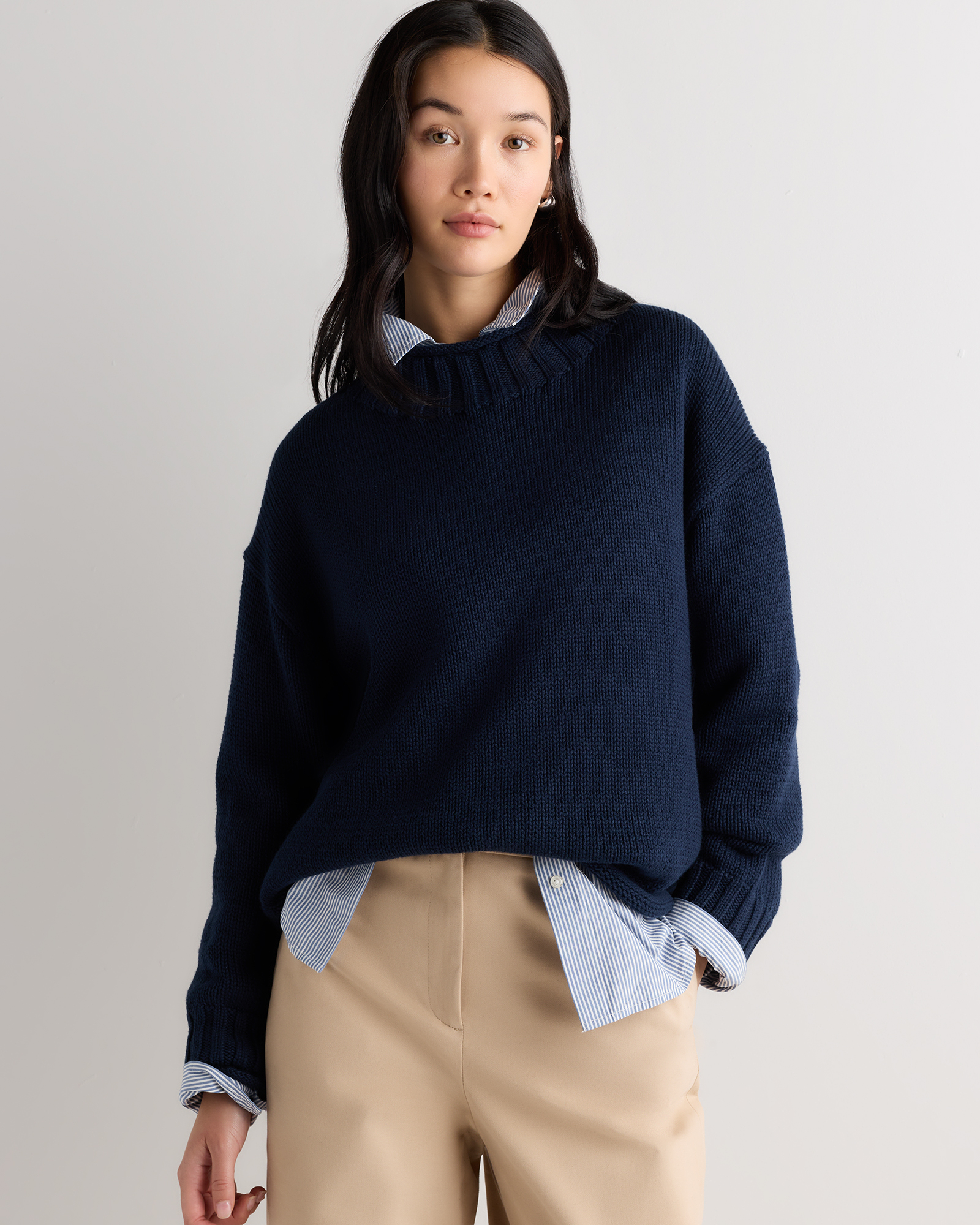 Navy 100% Organic Cotton Oversized Roll Neck Sweater