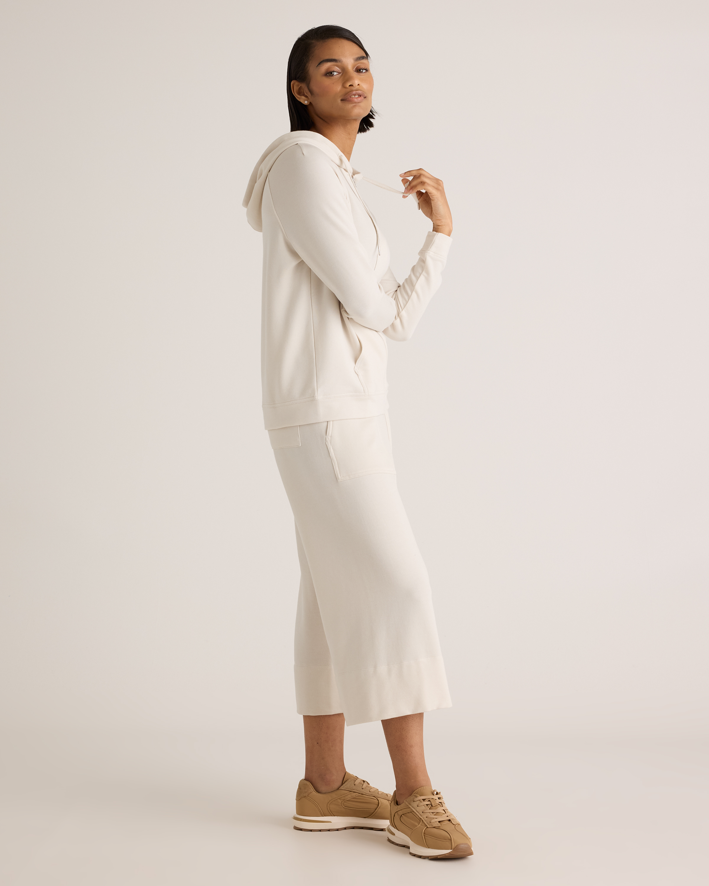 SuperSoft Fleece Full-Zip Hoodie in Off White