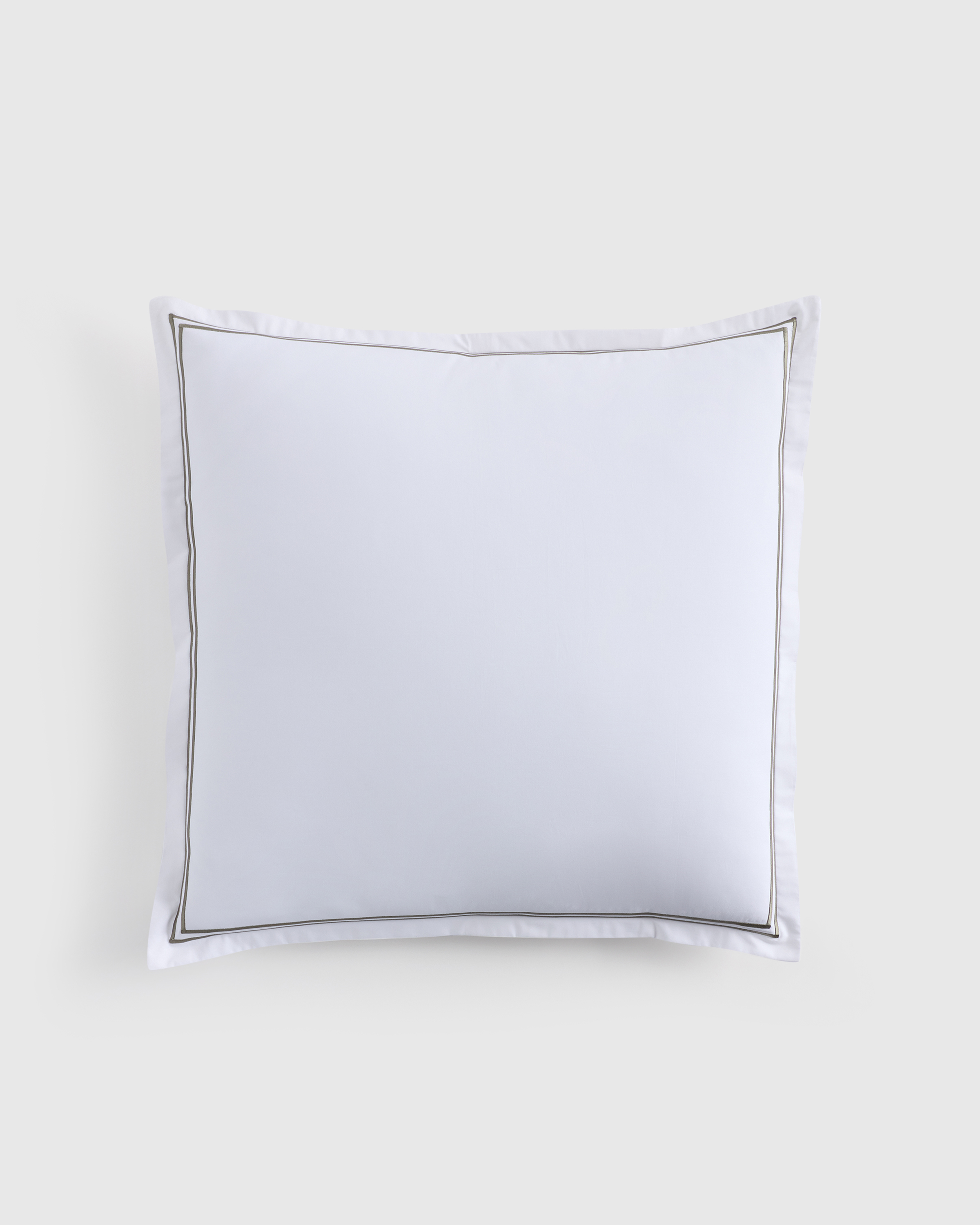 White/Dusty Olive Classic Organic Percale Embellished Euro Sham