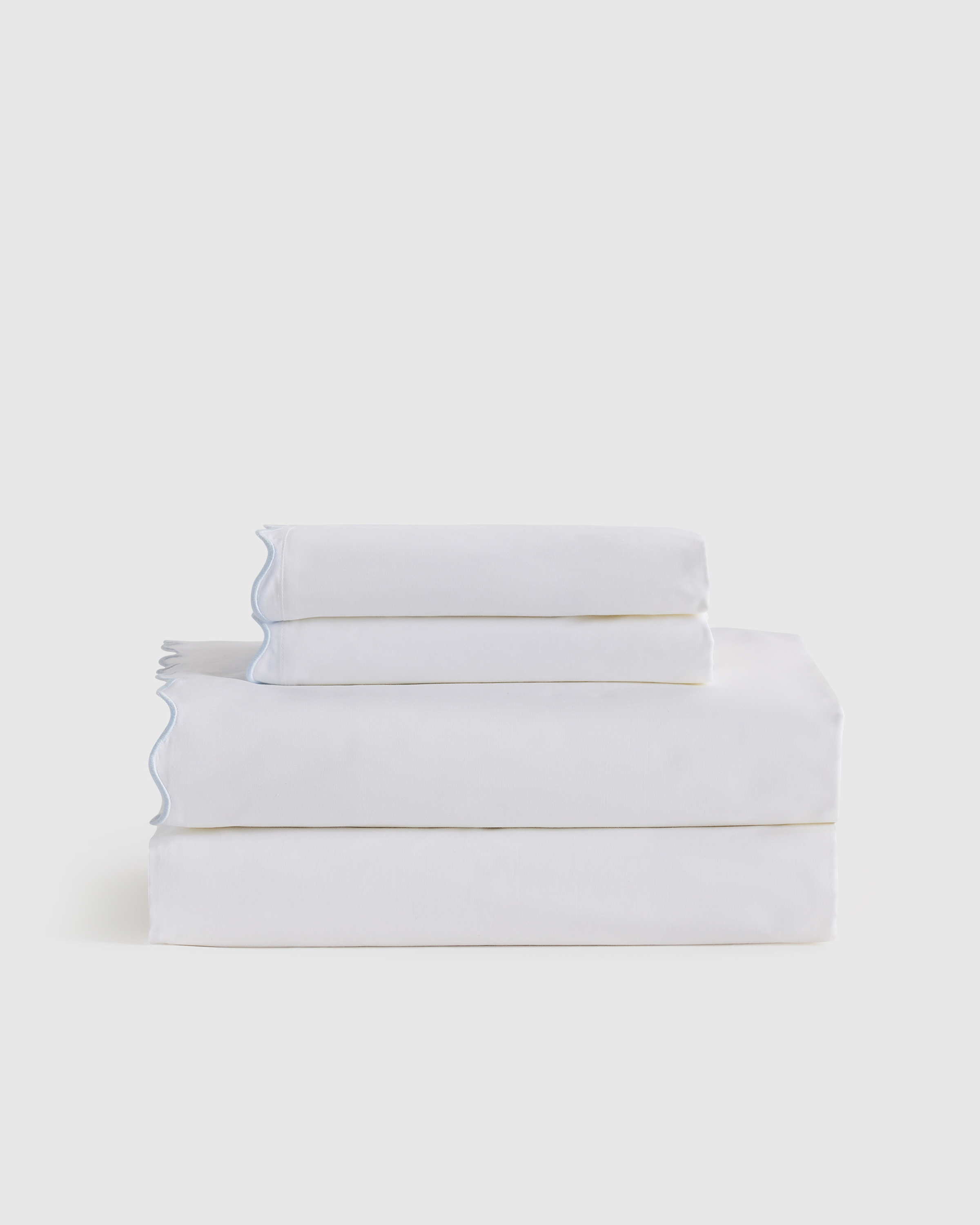 White/Mist Classic Organic Percale Scallop Sheet Set